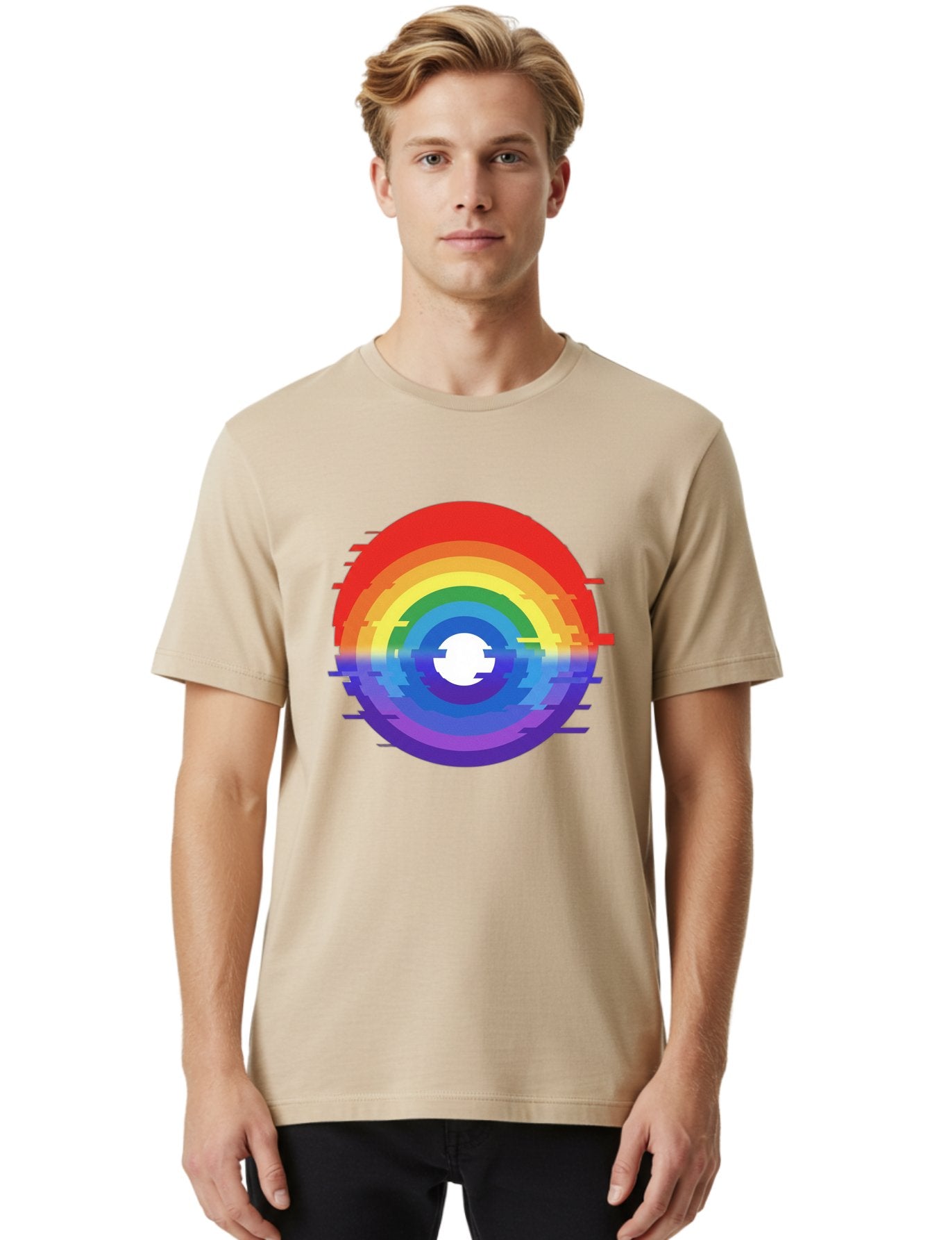 Glitch-Rainbow-Circle Men'S Graphic Tee, 100% Cotton, Comfortable Casual Summer Wear, Machine Washable, Vintage Camera, Old Camera, Antique Camera, Black Camera, Classic Photography, Photography Equipment, Nostalgic Device, Film Camera, Bai043 25