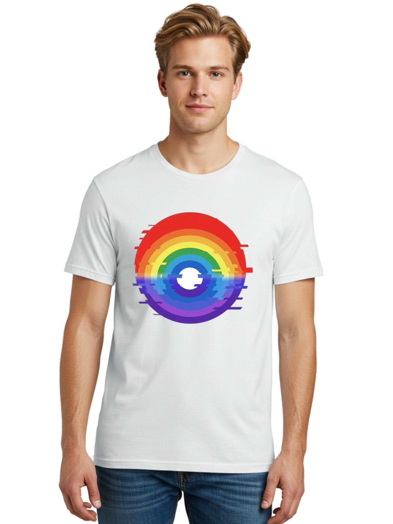 Glitch-Rainbow-Circle Men'S Graphic Tee, 100% Cotton, Comfortable Casual Summer Wear, Machine Washable, Vintage Camera, Old Camera, Antique Camera, Black Camera, Classic Photography, Photography Equipment, Nostalgic Device, Film Camera, Bai043 21