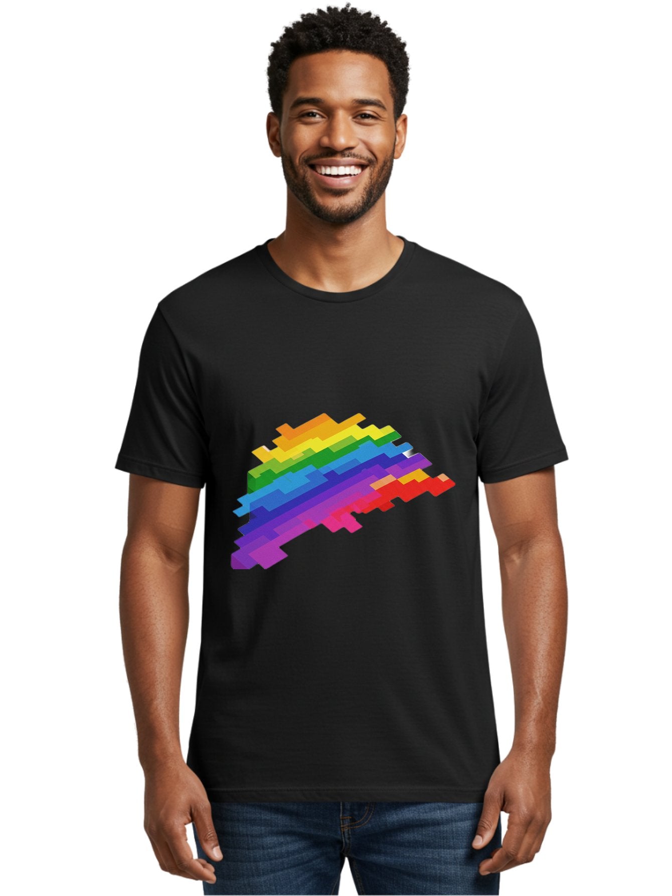Glitchy-Rainbow Men'S Graphic Tee, 100% Cotton, Comfortable Casual Summer Wear, Machine Washable, Vintage Camera, Old Camera, Antique Camera, Black Camera, Classic Photography, Photography Equipment, Nostalgic Device, Film Camera, Camera Art Bai044 23
