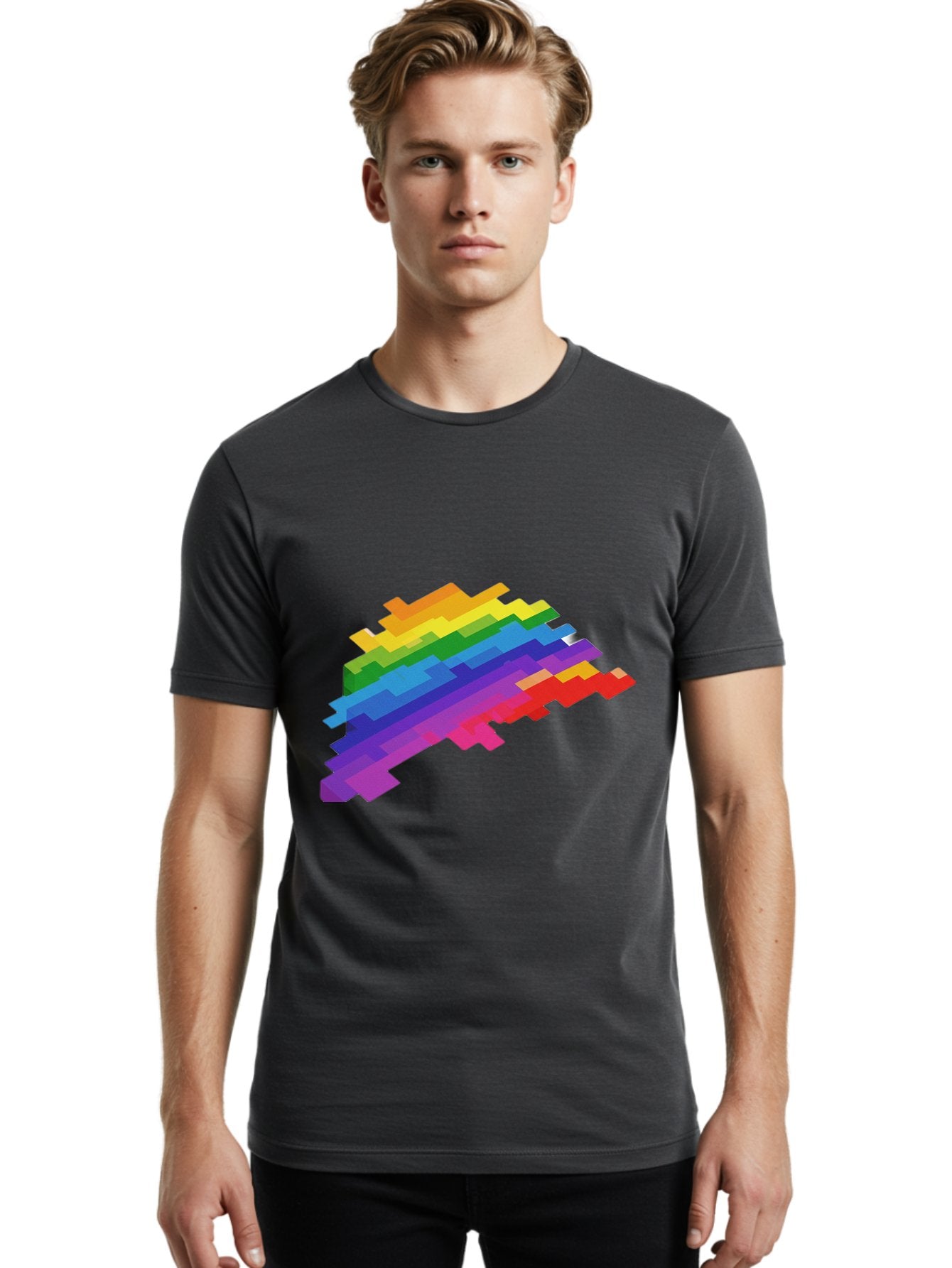 Glitchy-Rainbow Men'S Graphic Tee, 100% Cotton, Comfortable Casual Summer Wear, Machine Washable, Vintage Camera, Old Camera, Antique Camera, Black Camera, Classic Photography, Photography Equipment, Nostalgic Device, Film Camera, Camera Art Bai044 21