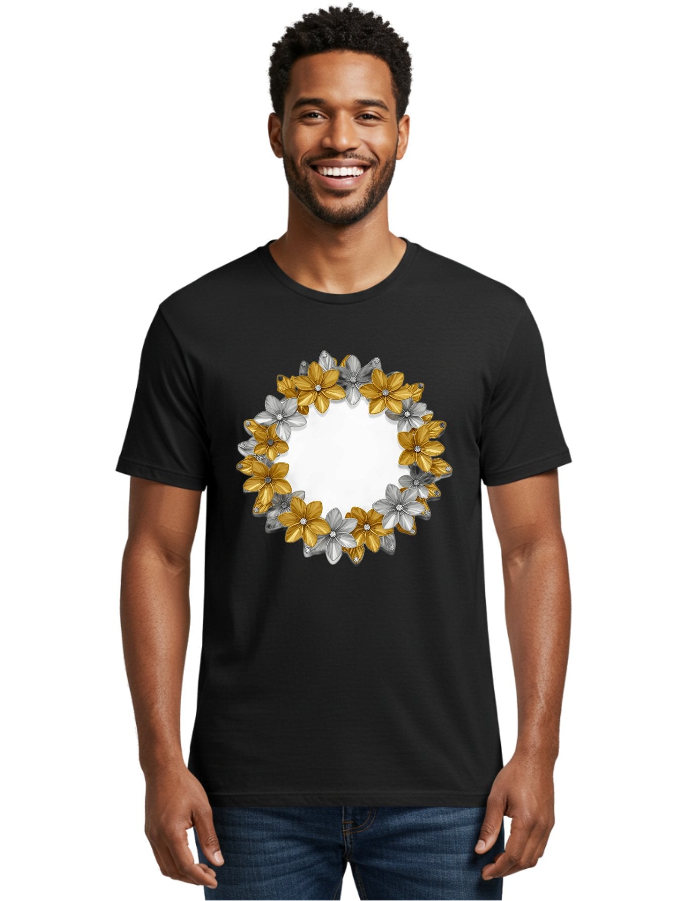Gold-Silver-Flowers Men'S Graphic Tee, 100% Cotton, Comfortable Casual Summer Wear, Machine Washable, Vintage Camera, Old Camera, Antique Camera, Black Camera, Classic Photography, Photography Equipment, Nostalgic Device, Film Camera, Bai057 23