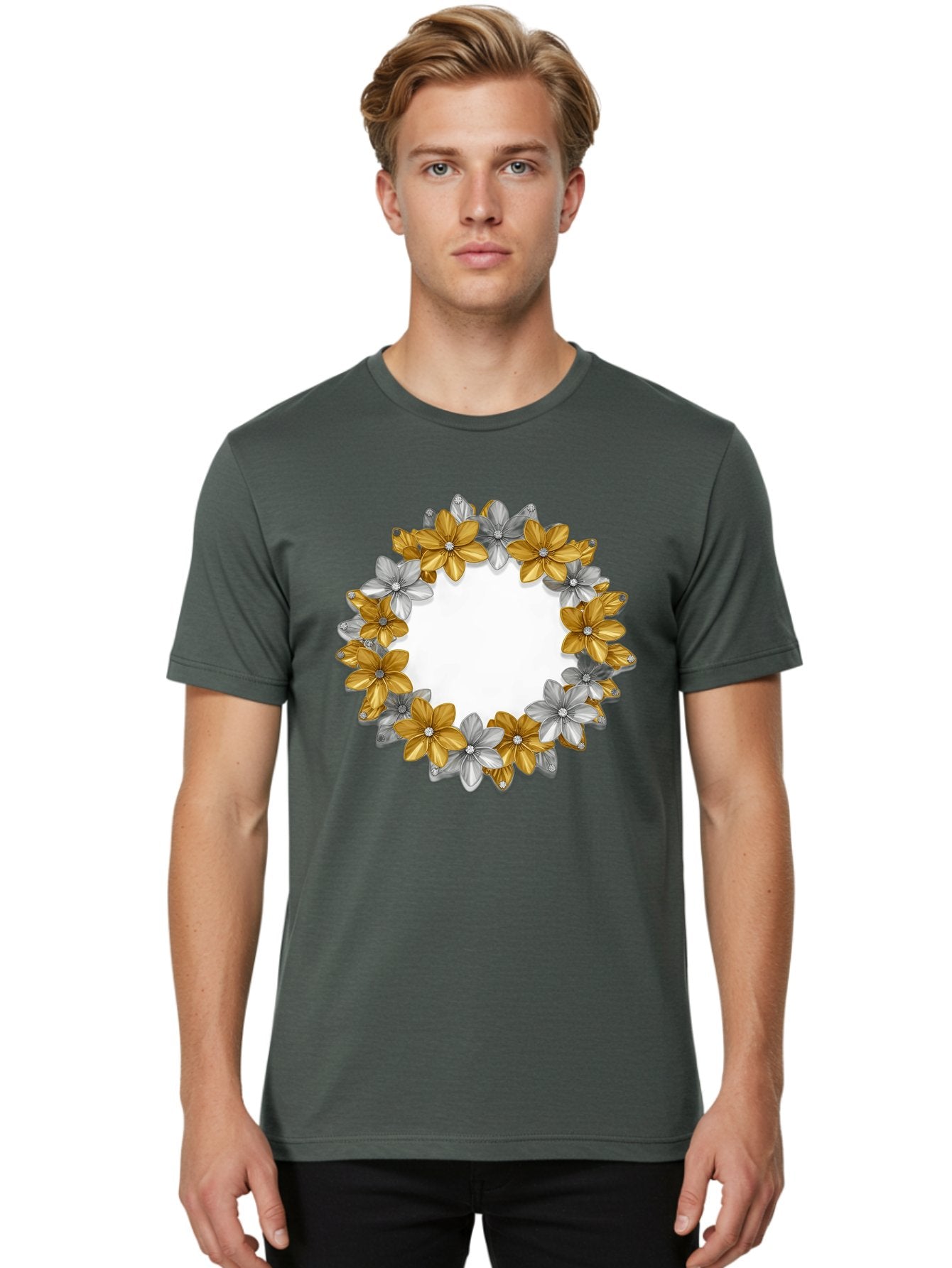 Gold-Silver-Flowers Men'S Graphic Tee, 100% Cotton, Comfortable Casual Summer Wear, Machine Washable, Vintage Camera, Old Camera, Antique Camera, Black Camera, Classic Photography, Photography Equipment, Nostalgic Device, Film Camera, Bai057 17