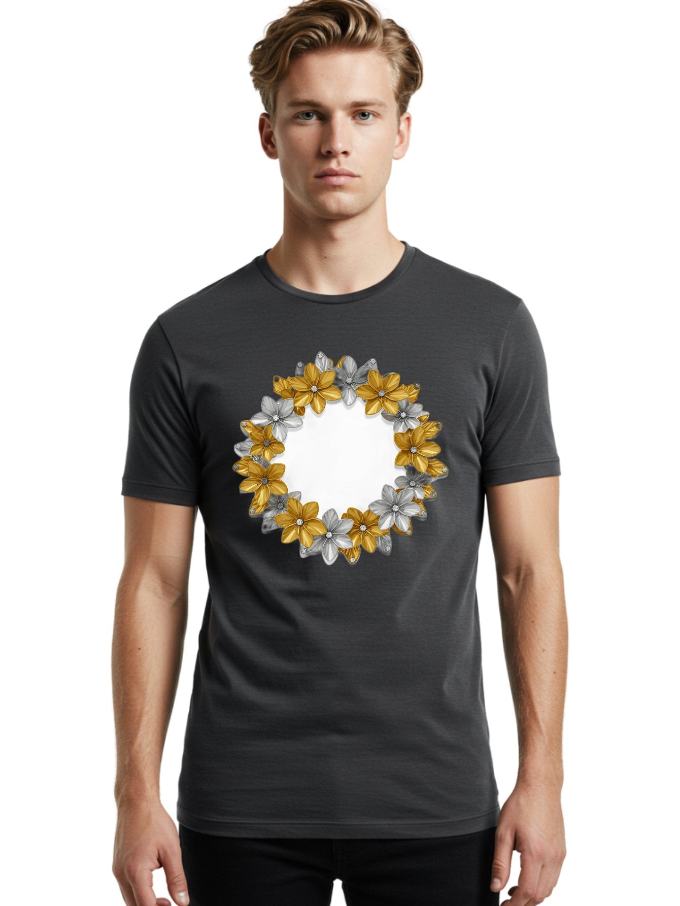 Gold-Silver-Flowers Men'S Graphic Tee, 100% Cotton, Comfortable Casual Summer Wear, Machine Washable, Vintage Camera, Old Camera, Antique Camera, Black Camera, Classic Photography, Photography Equipment, Nostalgic Device, Film Camera, Bai057 19