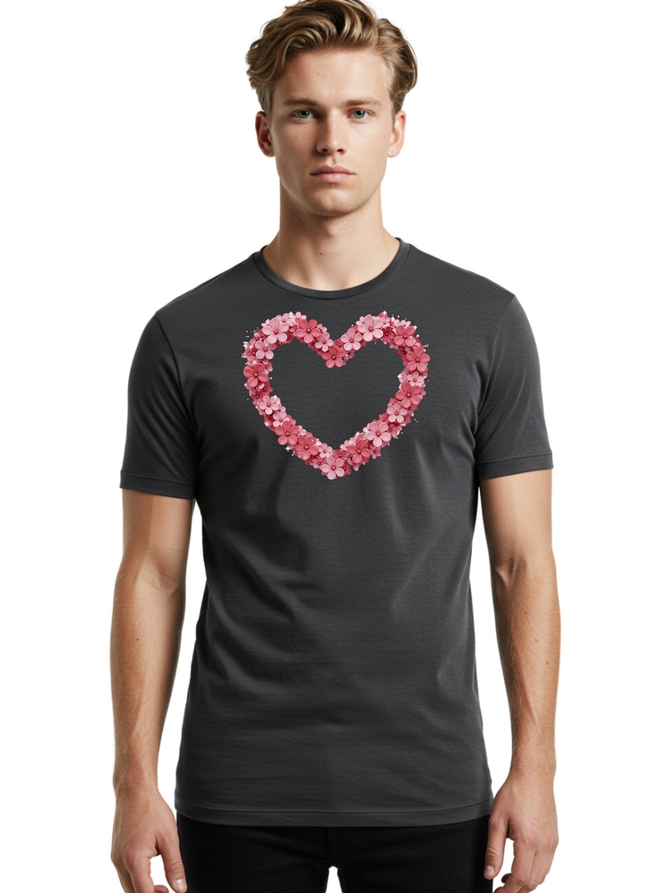 Heart-Shape-With-Pink-Flowers Men'S Graphic Tee, 100% Cotton, Comfortable Casual Summer Wear, Machine Washable, Vintage Camera, Old Camera, Antique Camera, Black Camera, Classic Photography, Photography Equipment, Nostalgic Device, Bai069 27