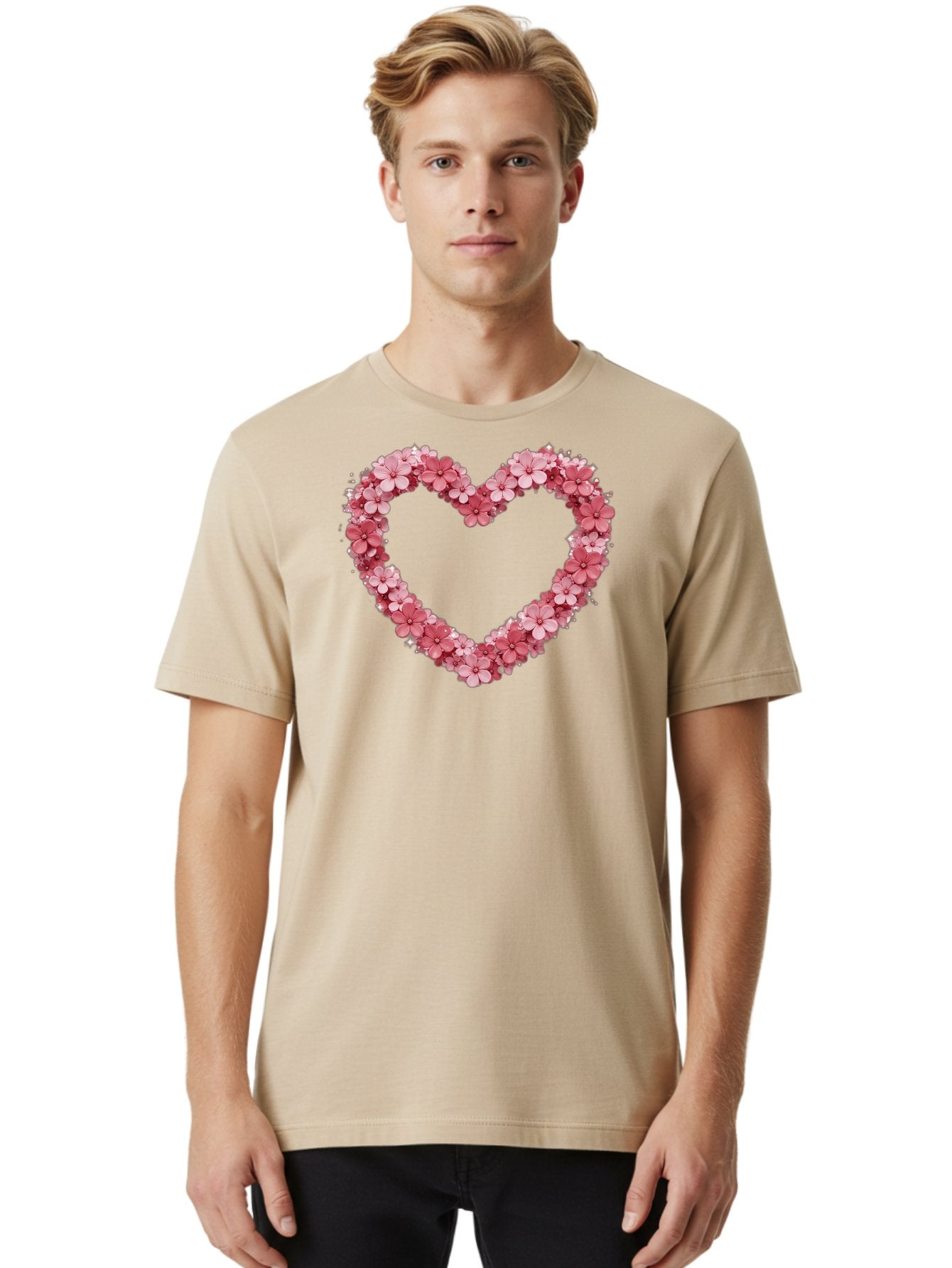 Heart-Shape-With-Pink-Flowers Men'S Graphic Tee, 100% Cotton, Comfortable Casual Summer Wear, Machine Washable, Vintage Camera, Old Camera, Antique Camera, Black Camera, Classic Photography, Photography Equipment, Nostalgic Device, Bai069 18