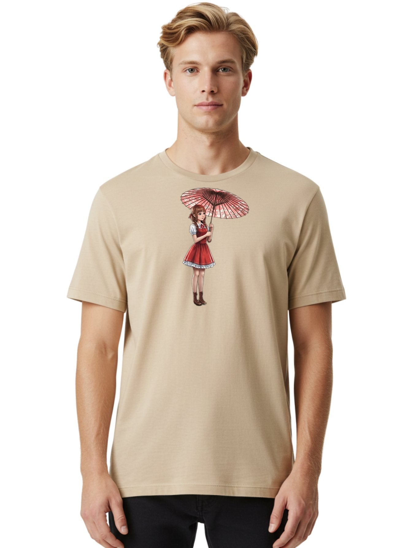 Illustration-Of-Girl-With-Parasol Men'S Graphic Tee, 100% Cotton, Comfortable Casual Summer Wear, Machine Washable, Vintage Camera, Old Camera, Antique Camera, Black Camera, Classic Photography, Photography Equipment, Nostalgic Device, Bai077 18