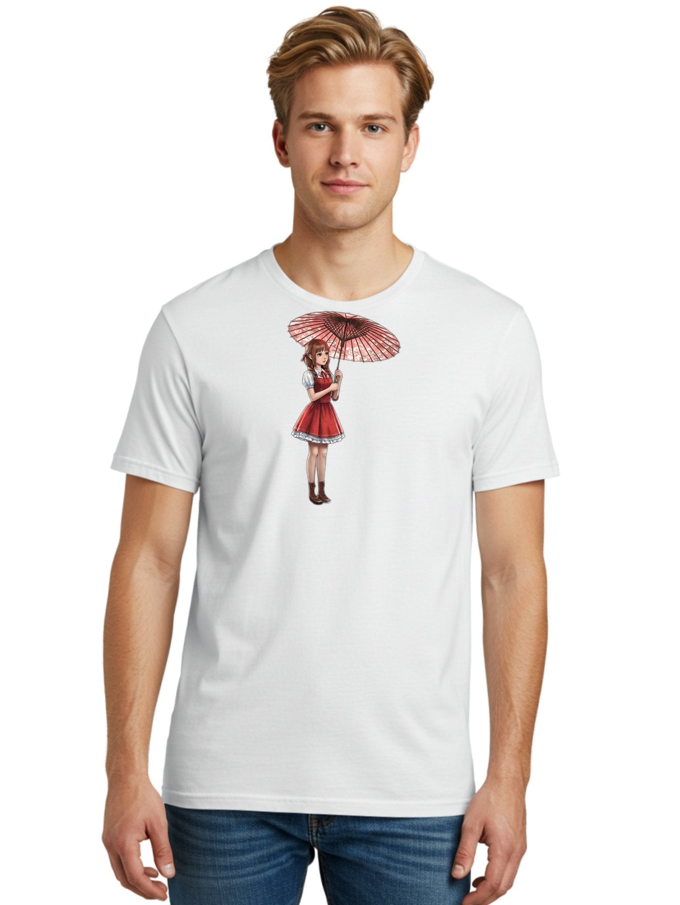 Illustration-Of-Girl-With-Parasol Men'S Graphic Tee, 100% Cotton, Comfortable Casual Summer Wear, Machine Washable, Vintage Camera, Old Camera, Antique Camera, Black Camera, Classic Photography, Photography Equipment, Nostalgic Device, Bai077 27