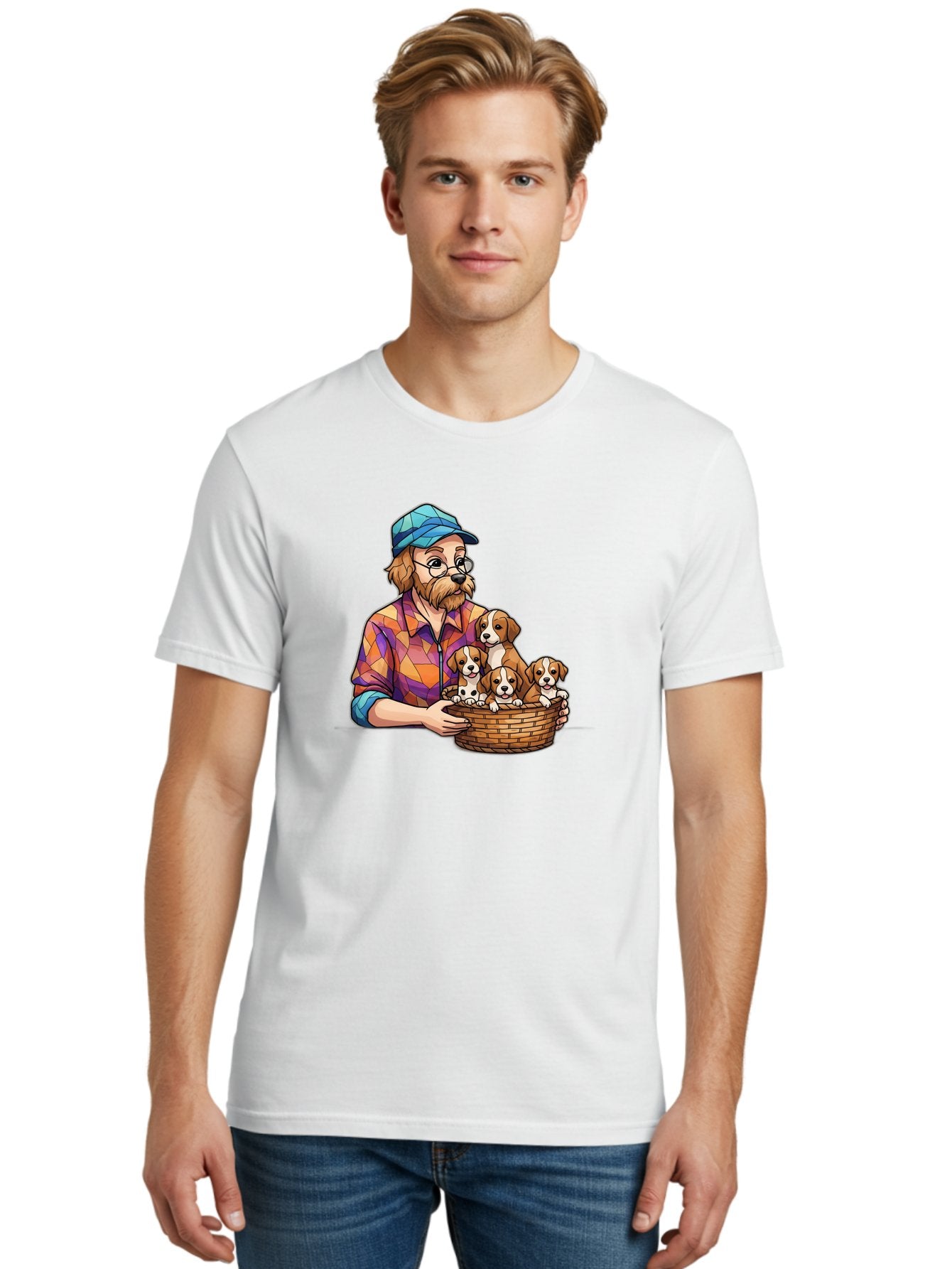 Man-Holding-Puppies Men'S Graphic Tee, 100% Cotton, Comfortable Casual Summer Wear, Machine Washable, Vintage Camera, Old Camera, Antique Camera, Black Camera, Classic Photography, Photography Equipment, Nostalgic Device, Film Camera, Bai111 24