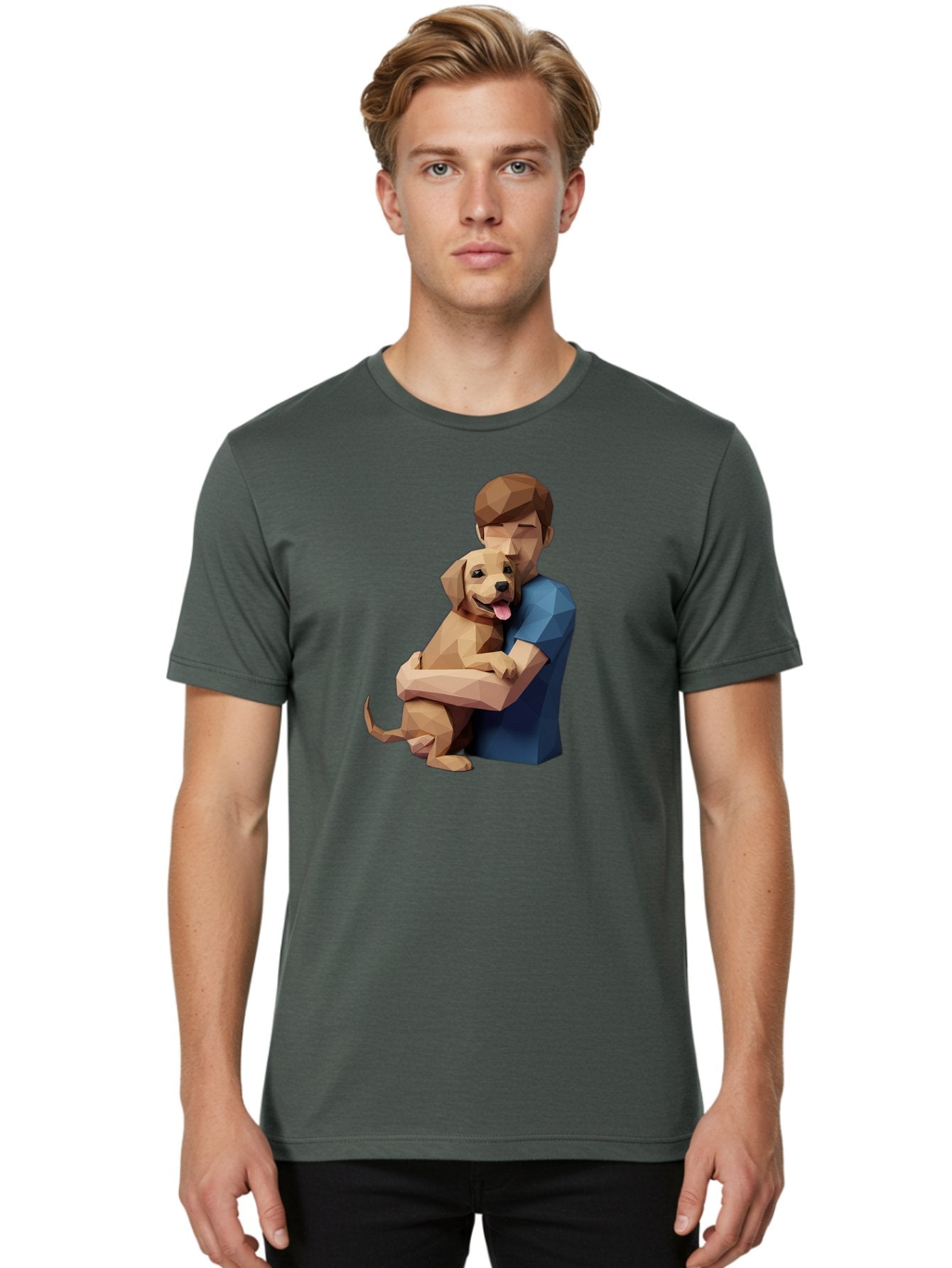 Man-Hugging-Dog-1 Men'S Graphic Tee, 100% Cotton, Comfortable Casual Summer Wear, Machine Washable, Vintage Camera, Old Camera, Antique Camera, Black Camera, Classic Photography, Photography Equipment, Nostalgic Device, Film Camera, Camera Art Bai112 30