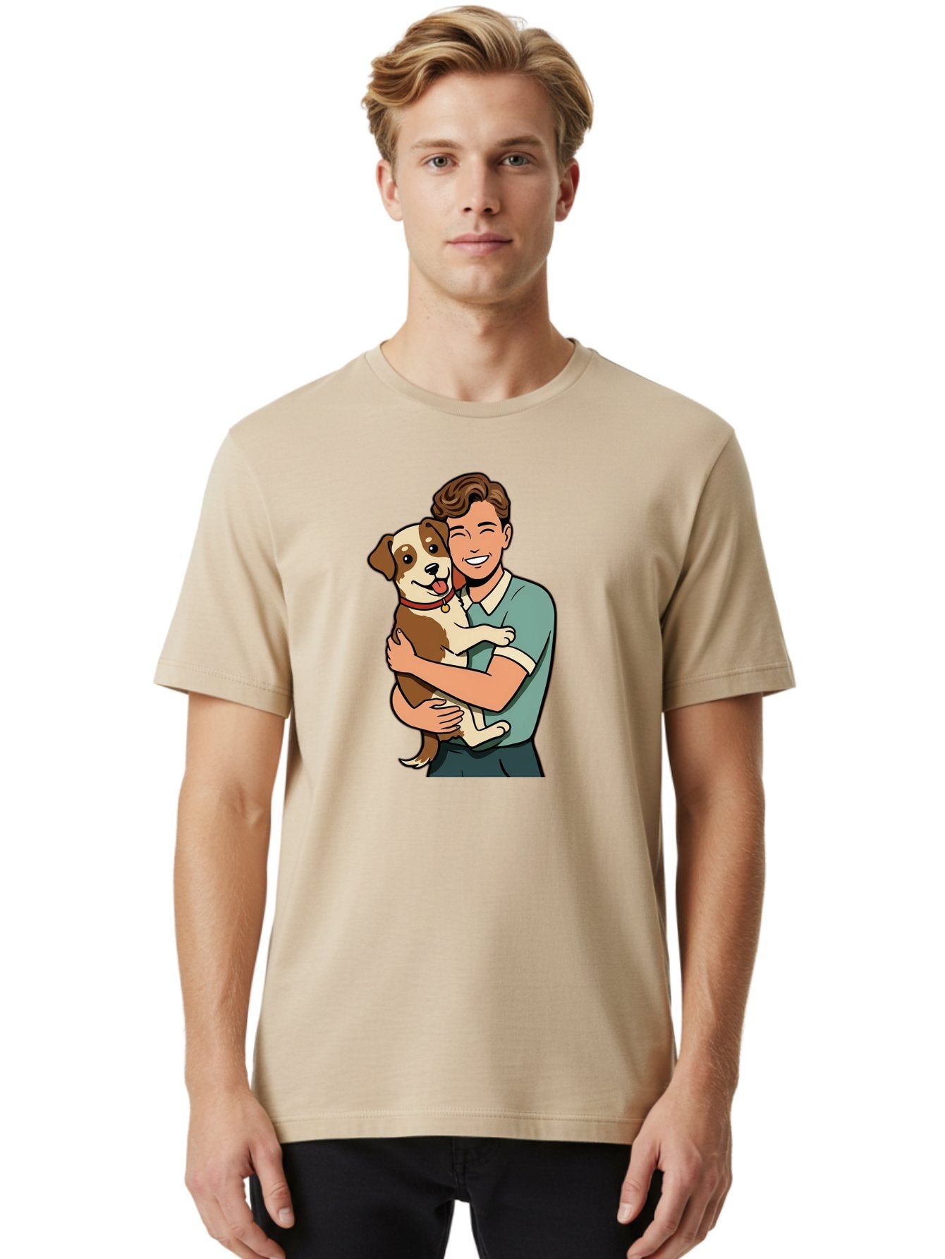 Man-Hugging-Dog-2 Men'S Graphic Tee, 100% Cotton, Comfortable Casual Summer Wear, Machine Washable, Vintage Camera, Old Camera, Antique Camera, Black Camera, Classic Photography, Photography Equipment, Nostalgic Device, Film Camera, Camera Art Bai113 25