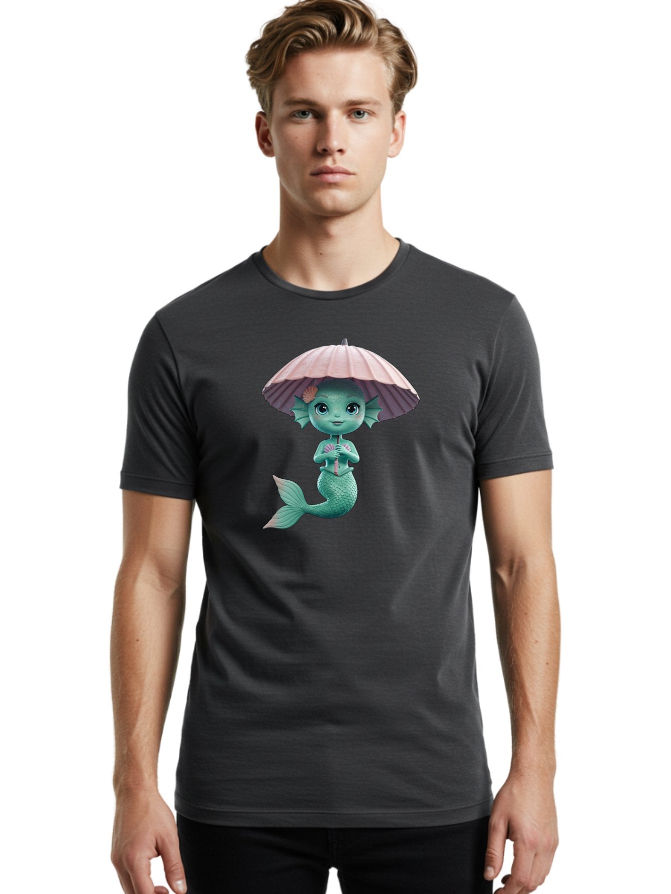 Mermaid-With-Parasol Men'S Graphic Tee, 100% Cotton, Comfortable Casual Summer Wear, Machine Washable, Vintage Camera, Old Camera, Antique Camera, Black Camera, Classic Photography, Photography Equipment, Nostalgic Device, Film Camera, Bai130 30