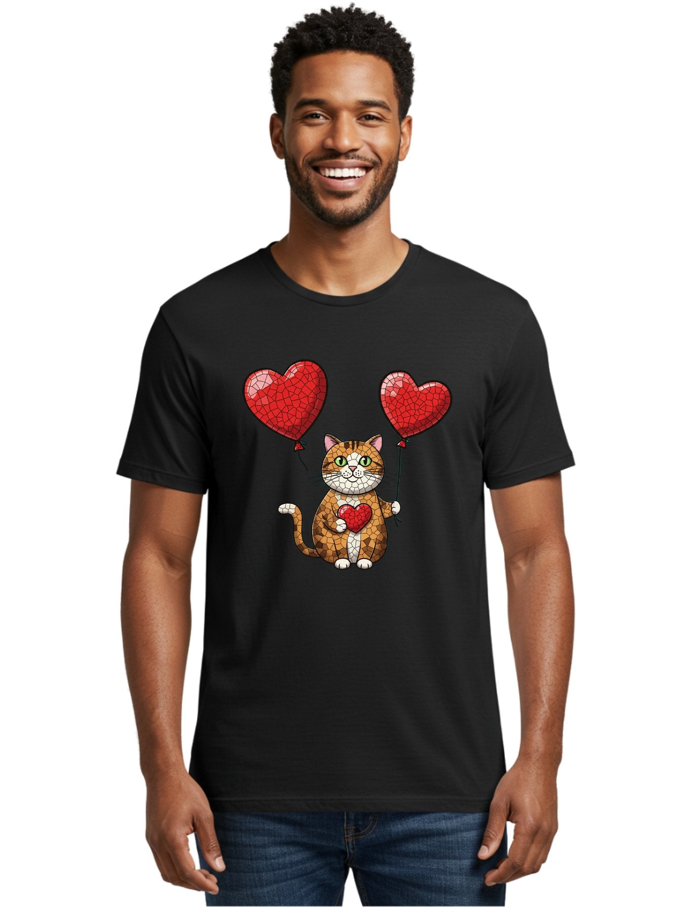 Mosaic-Cat-With-Heart-Balloons Men'S Graphic Tee, 100% Cotton, Comfortable Casual Summer Wear, Machine Washable, Vintage Camera, Old Camera, Antique Camera, Black Camera, Classic Photography, Photography Equipment, Nostalgic Device, Bai165 28