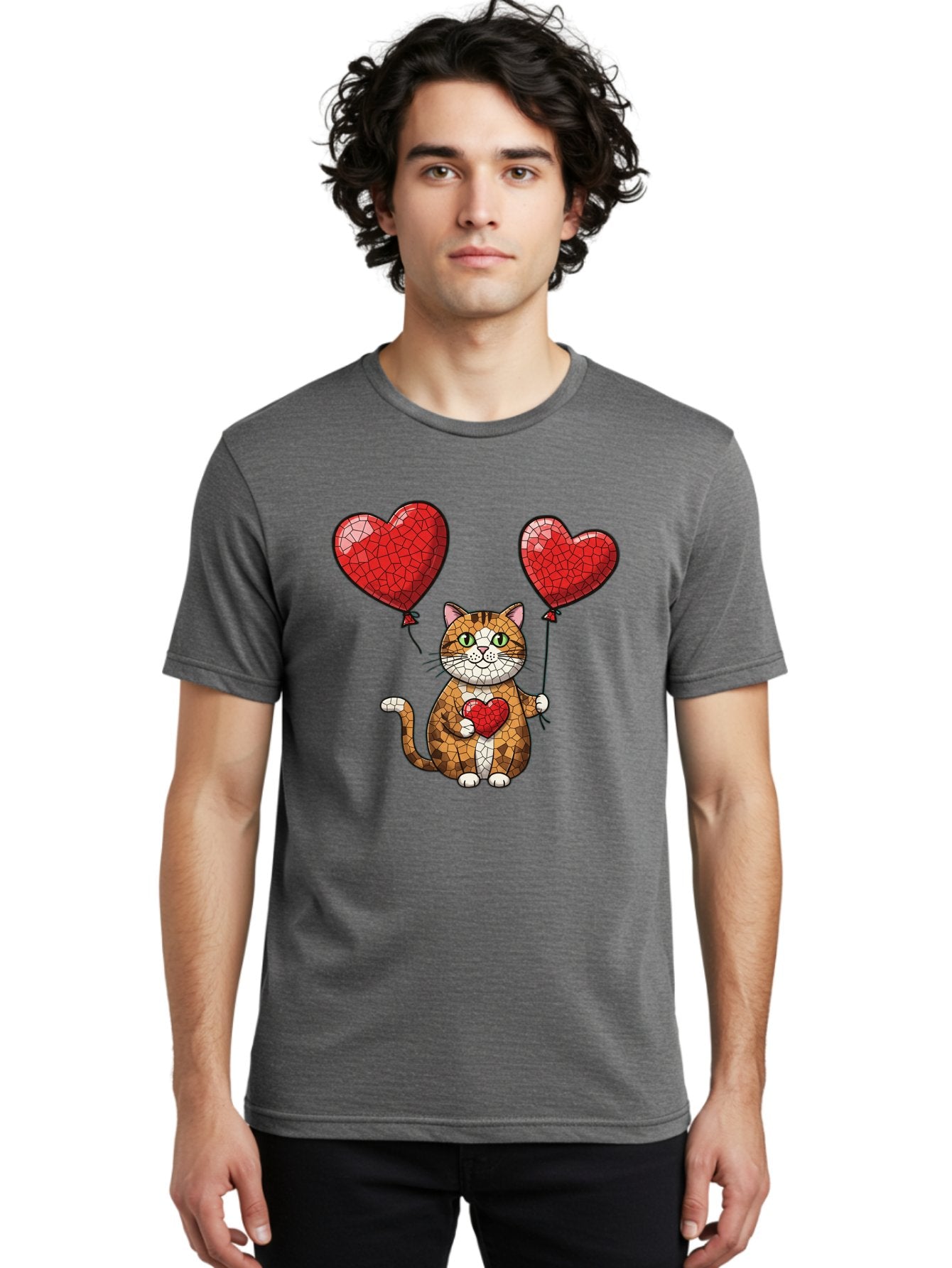 Mosaic-Cat-With-Heart-Balloons Men'S Graphic Tee, 100% Cotton, Comfortable Casual Summer Wear, Machine Washable, Vintage Camera, Old Camera, Antique Camera, Black Camera, Classic Photography, Photography Equipment, Nostalgic Device, Bai165 24