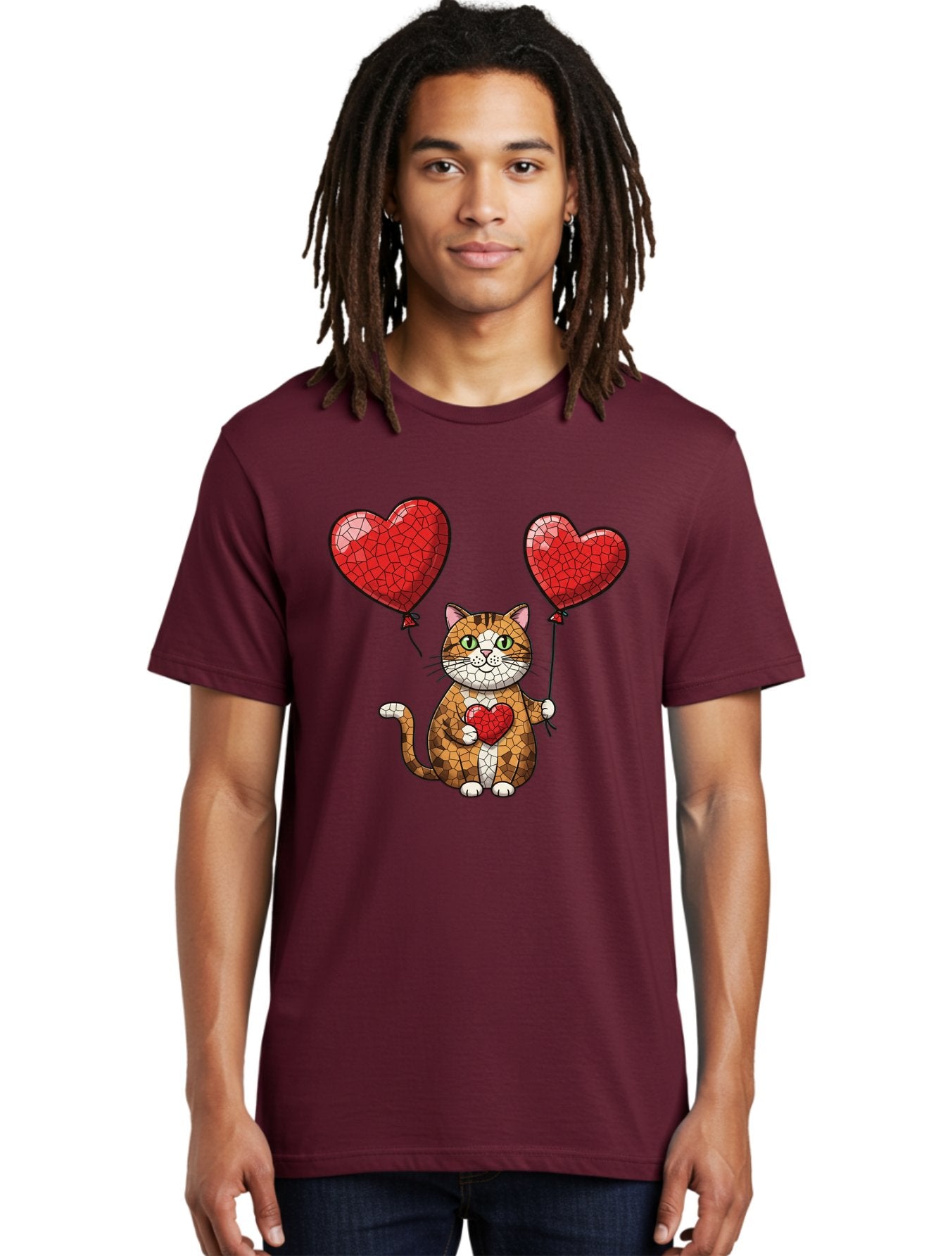 Mosaic-Cat-With-Heart-Balloons Men'S Graphic Tee, 100% Cotton, Comfortable Casual Summer Wear, Machine Washable, Vintage Camera, Old Camera, Antique Camera, Black Camera, Classic Photography, Photography Equipment, Nostalgic Device, Bai165 26