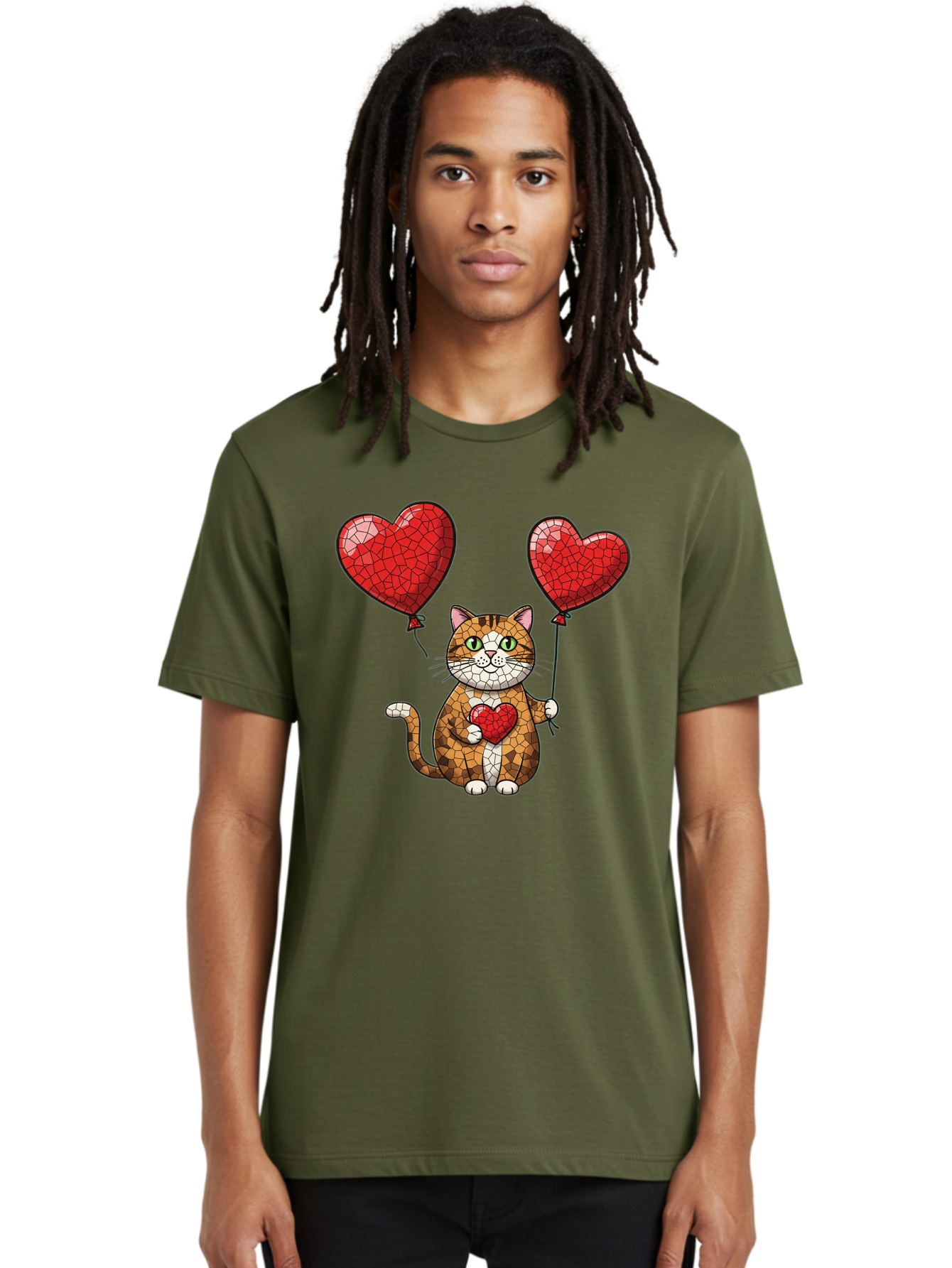Mosaic-Cat-With-Heart-Balloons Men'S Graphic Tee, 100% Cotton, Comfortable Casual Summer Wear, Machine Washable, Vintage Camera, Old Camera, Antique Camera, Black Camera, Classic Photography, Photography Equipment, Nostalgic Device, Bai165 24