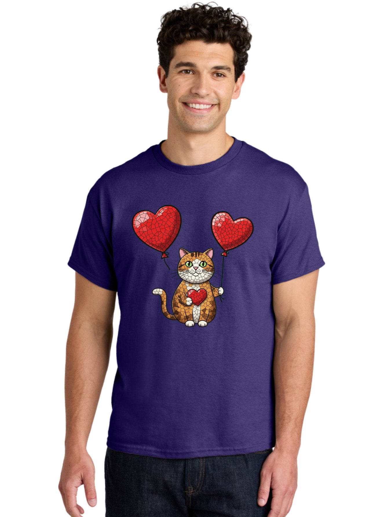 Mosaic-Cat-With-Heart-Balloons Men'S Graphic Tee, 100% Cotton, Comfortable Casual Summer Wear, Machine Washable, Vintage Camera, Old Camera, Antique Camera, Black Camera, Classic Photography, Photography Equipment, Nostalgic Device, Bai165 30