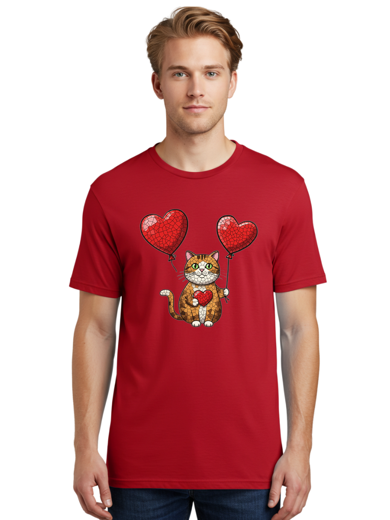 Mosaic-Cat-With-Heart-Balloons Men'S Graphic Tee, 100% Cotton, Comfortable Casual Summer Wear, Machine Washable, Vintage Camera, Old Camera, Antique Camera, Black Camera, Classic Photography, Photography Equipment, Nostalgic Device, Bai165 21