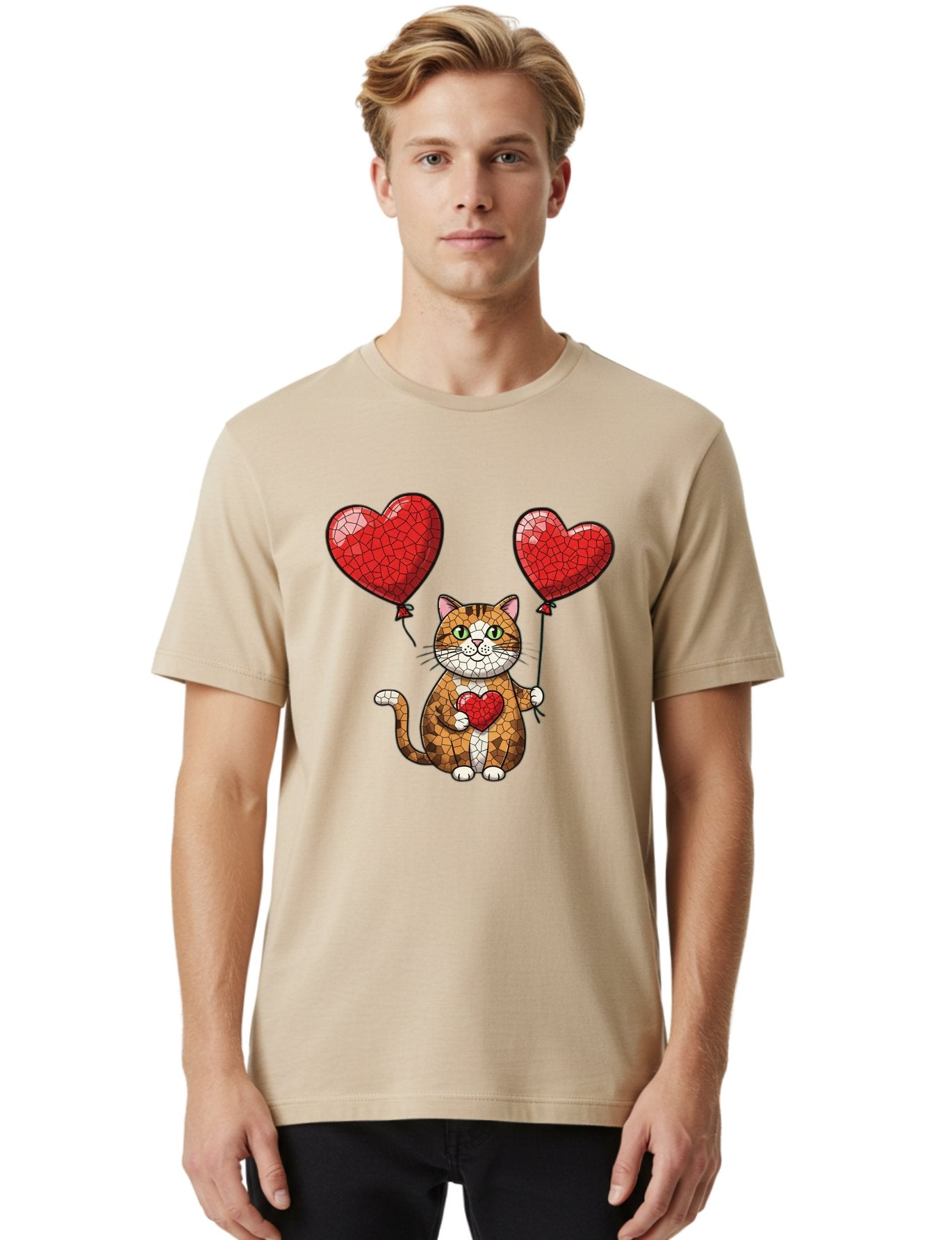 Mosaic-Cat-With-Heart-Balloons Men'S Graphic Tee, 100% Cotton, Comfortable Casual Summer Wear, Machine Washable, Vintage Camera, Old Camera, Antique Camera, Black Camera, Classic Photography, Photography Equipment, Nostalgic Device, Bai165 16