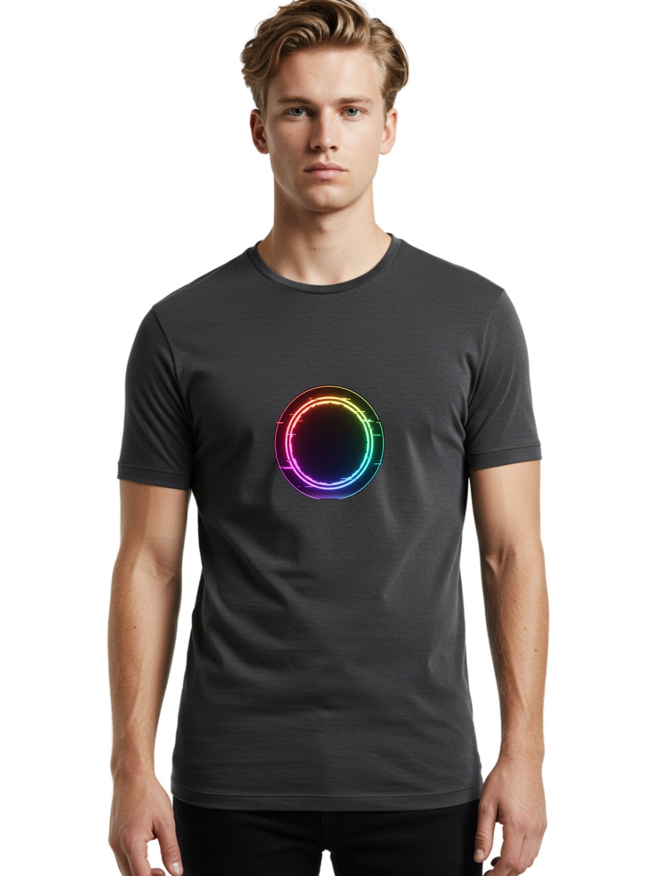 Neon-Circle-1 Men'S Graphic Tee, 100% Cotton, Comfortable Casual Summer Wear, Machine Washable, Vintage Camera, Old Camera, Antique Camera, Black Camera, Classic Photography, Photography Equipment, Nostalgic Device, Film Camera, Camera Art Bai177 27