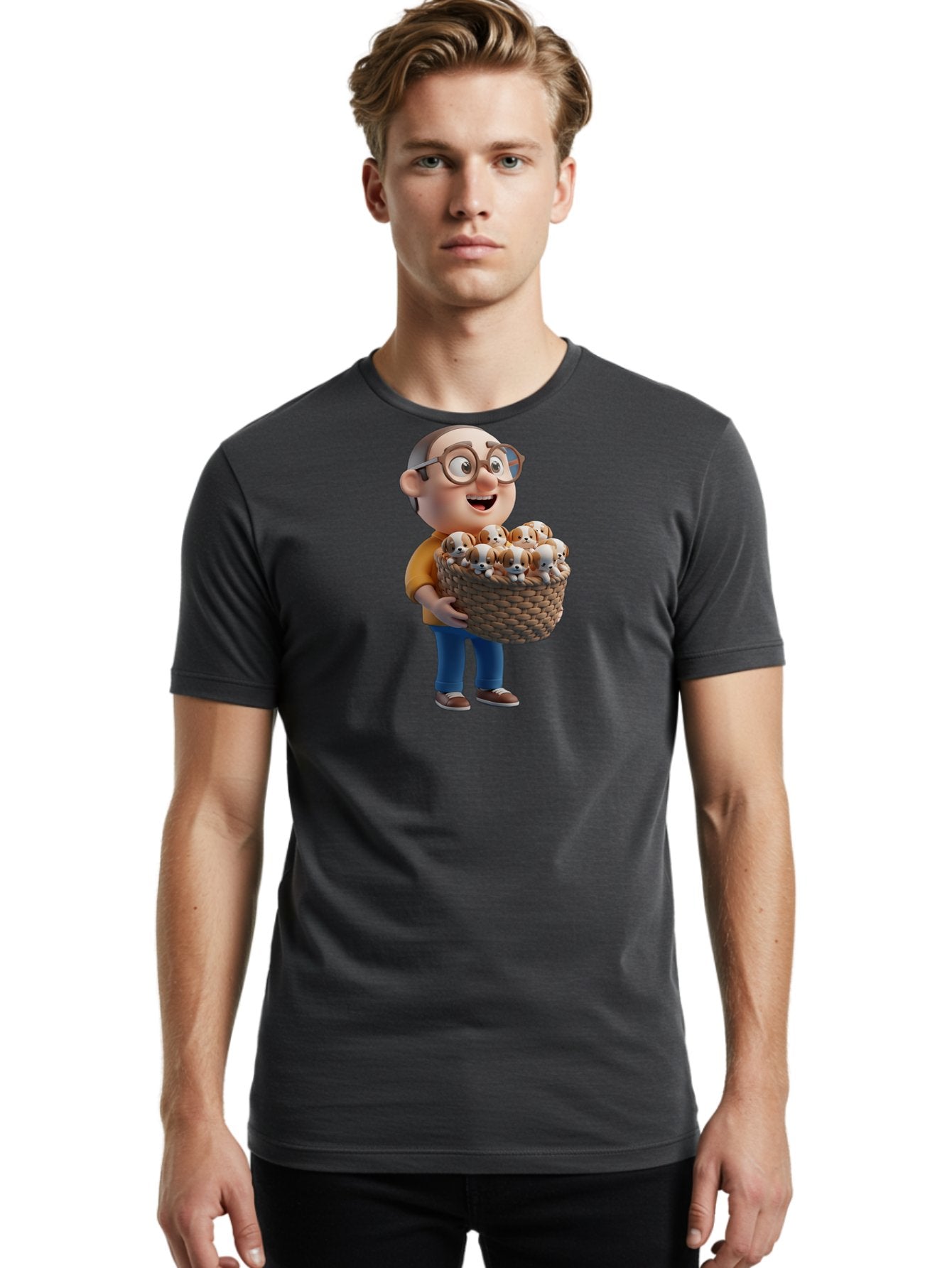 Old-Man-Holding-Puppies Men'S Graphic Tee, 100% Cotton, Comfortable Casual Summer Wear, Machine Washable, Vintage Camera, Old Camera, Antique Camera, Black Camera, Classic Photography, Photography Equipment, Nostalgic Device, Film Camera, Bai188 18