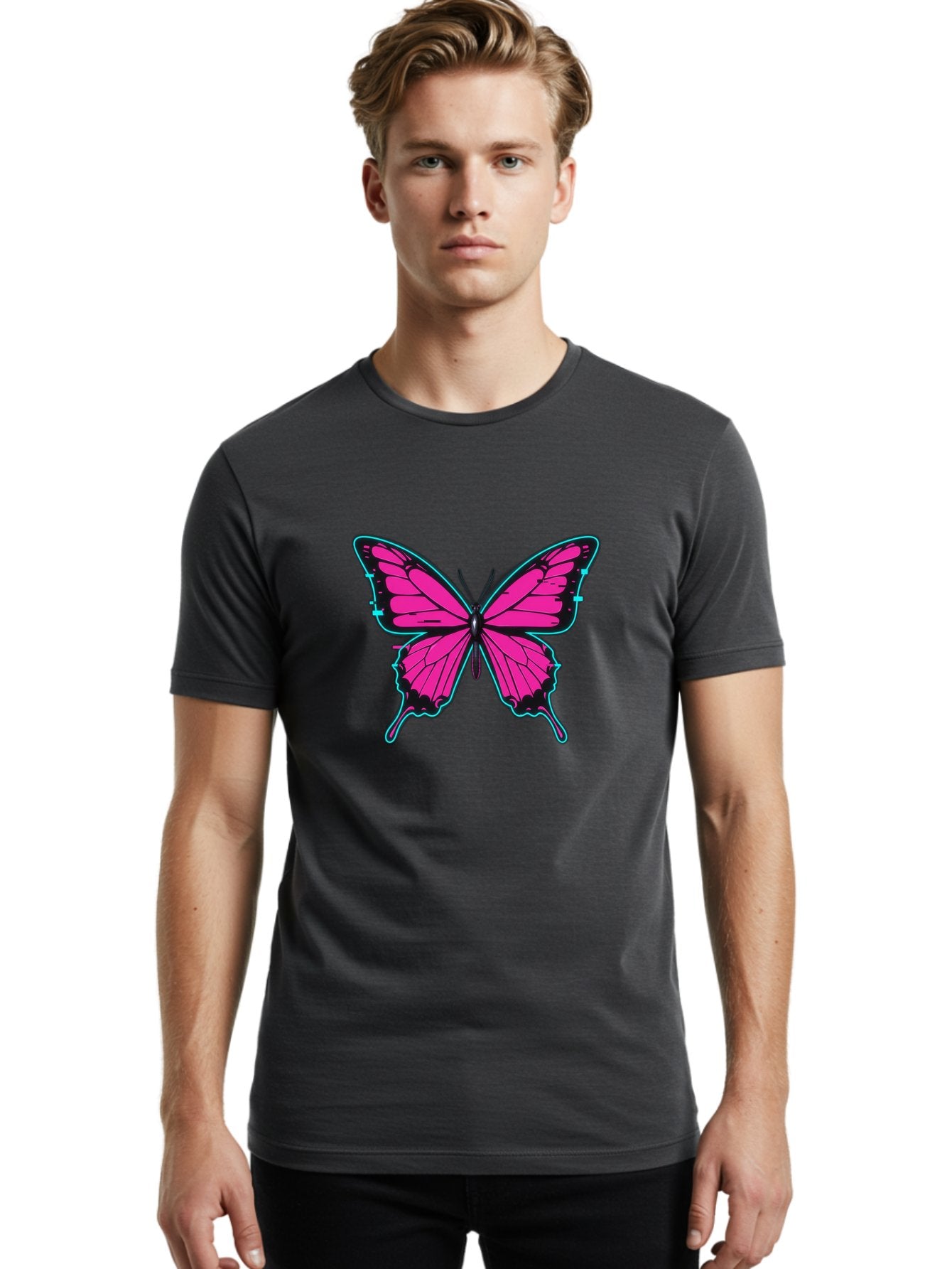 Pink-Butterfly-1 Men'S Graphic Tee, 100% Cotton, Comfortable Casual Summer Wear, Machine Washable, Vintage Camera, Old Camera, Antique Camera, Black Camera, Classic Photography, Photography Equipment, Nostalgic Device, Film Camera, Camera Art Bai215 26