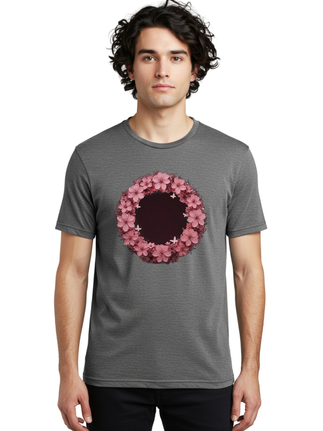 Pink-Flowers-Wreath Men'S Graphic Tee, 100% Cotton, Comfortable Casual Summer Wear, Machine Washable, Vintage Camera, Old Camera, Antique Camera, Black Camera, Classic Photography, Photography Equipment, Nostalgic Device, Film Camera, Bai224 22
