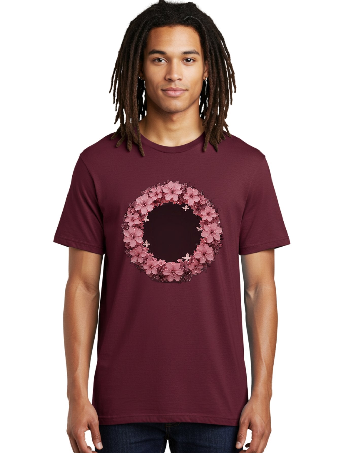 Pink-Flowers-Wreath Men'S Graphic Tee, 100% Cotton, Comfortable Casual Summer Wear, Machine Washable, Vintage Camera, Old Camera, Antique Camera, Black Camera, Classic Photography, Photography Equipment, Nostalgic Device, Film Camera, Bai224 19