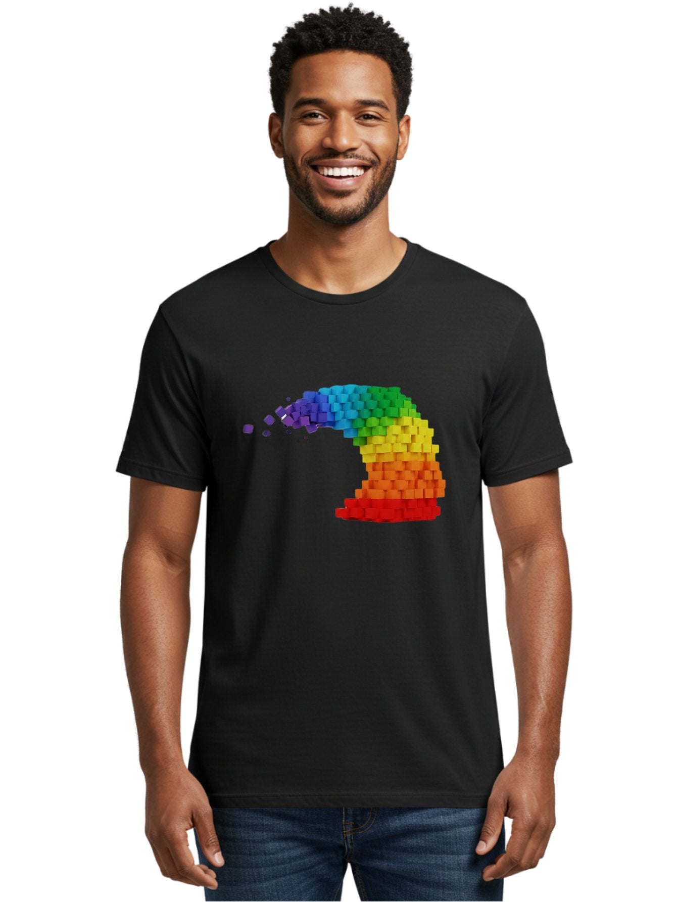 Rainbow-3D-Pixel-Wave Men'S Graphic Tee, 100% Cotton, Comfortable Casual Summer Wear, Machine Washable, Vintage Camera, Old Camera, Antique Camera, Black Camera, Classic Photography, Photography Equipment, Nostalgic Device, Film Camera, Bai283 17