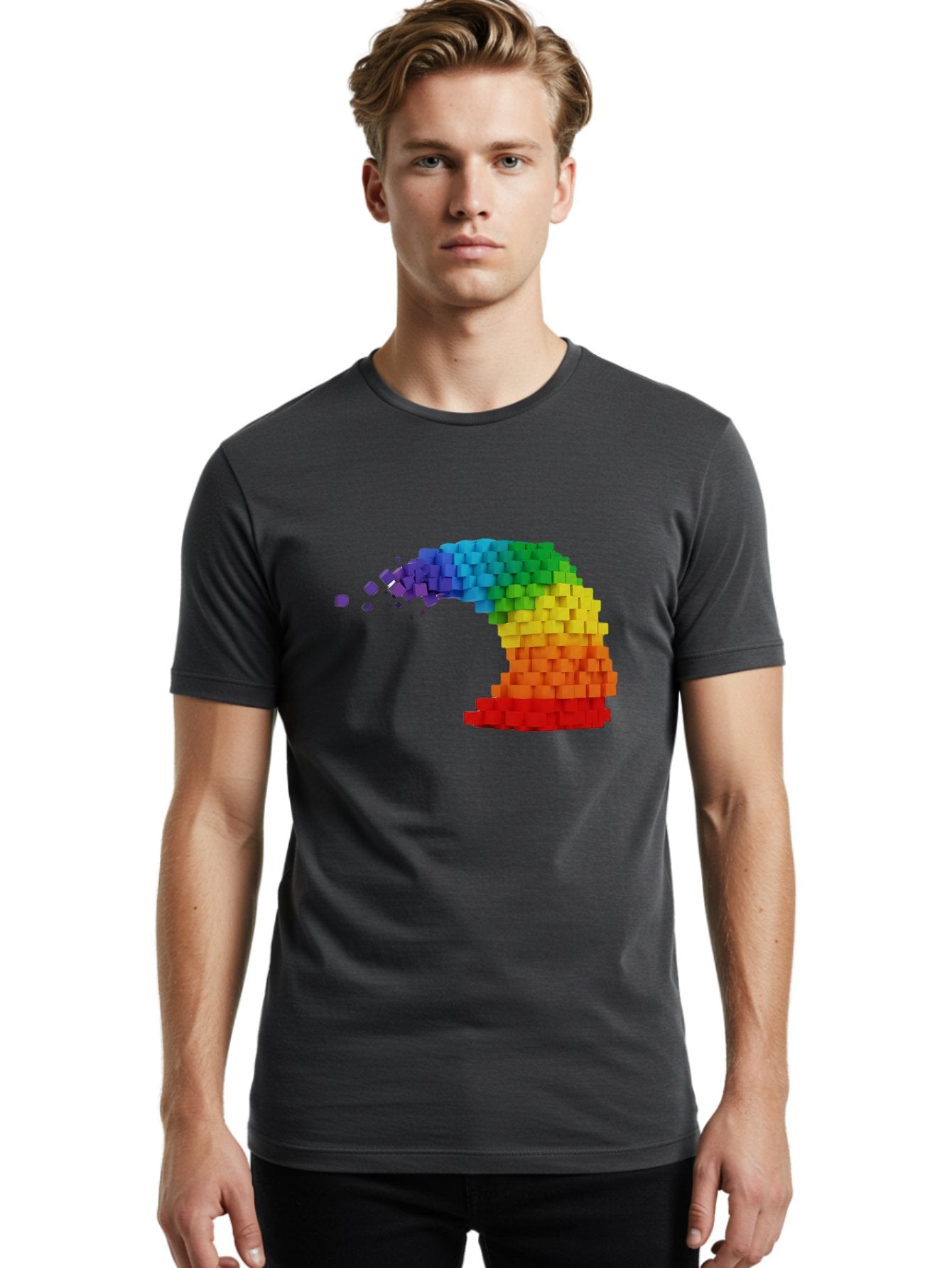 Rainbow-3D-Pixel-Wave Men'S Graphic Tee, 100% Cotton, Comfortable Casual Summer Wear, Machine Washable, Vintage Camera, Old Camera, Antique Camera, Black Camera, Classic Photography, Photography Equipment, Nostalgic Device, Film Camera, Bai283 19