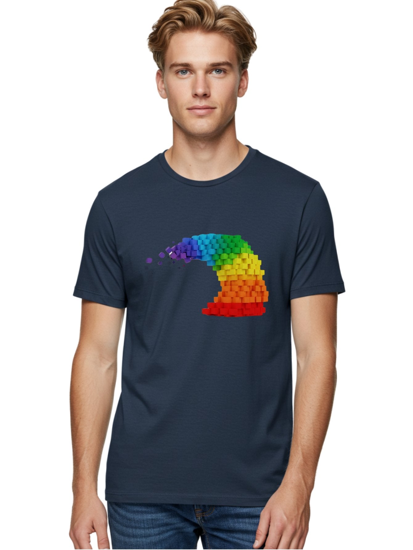Rainbow-3D-Pixel-Wave Men'S Graphic Tee, 100% Cotton, Comfortable Casual Summer Wear, Machine Washable, Vintage Camera, Old Camera, Antique Camera, Black Camera, Classic Photography, Photography Equipment, Nostalgic Device, Film Camera, Bai283 16