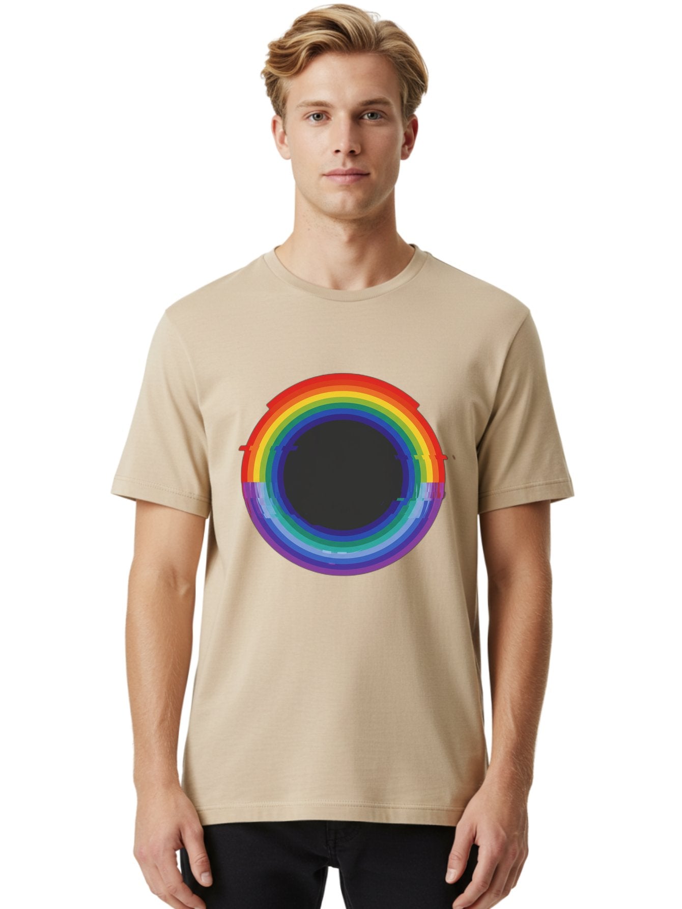 Rainbow-Circle-1 Men'S Graphic Tee, 100% Cotton, Comfortable Casual Summer Wear, Machine Washable, Vintage Camera, Old Camera, Antique Camera, Black Camera, Classic Photography, Photography Equipment, Nostalgic Device, Film Camera, Camera Art Bai288 23