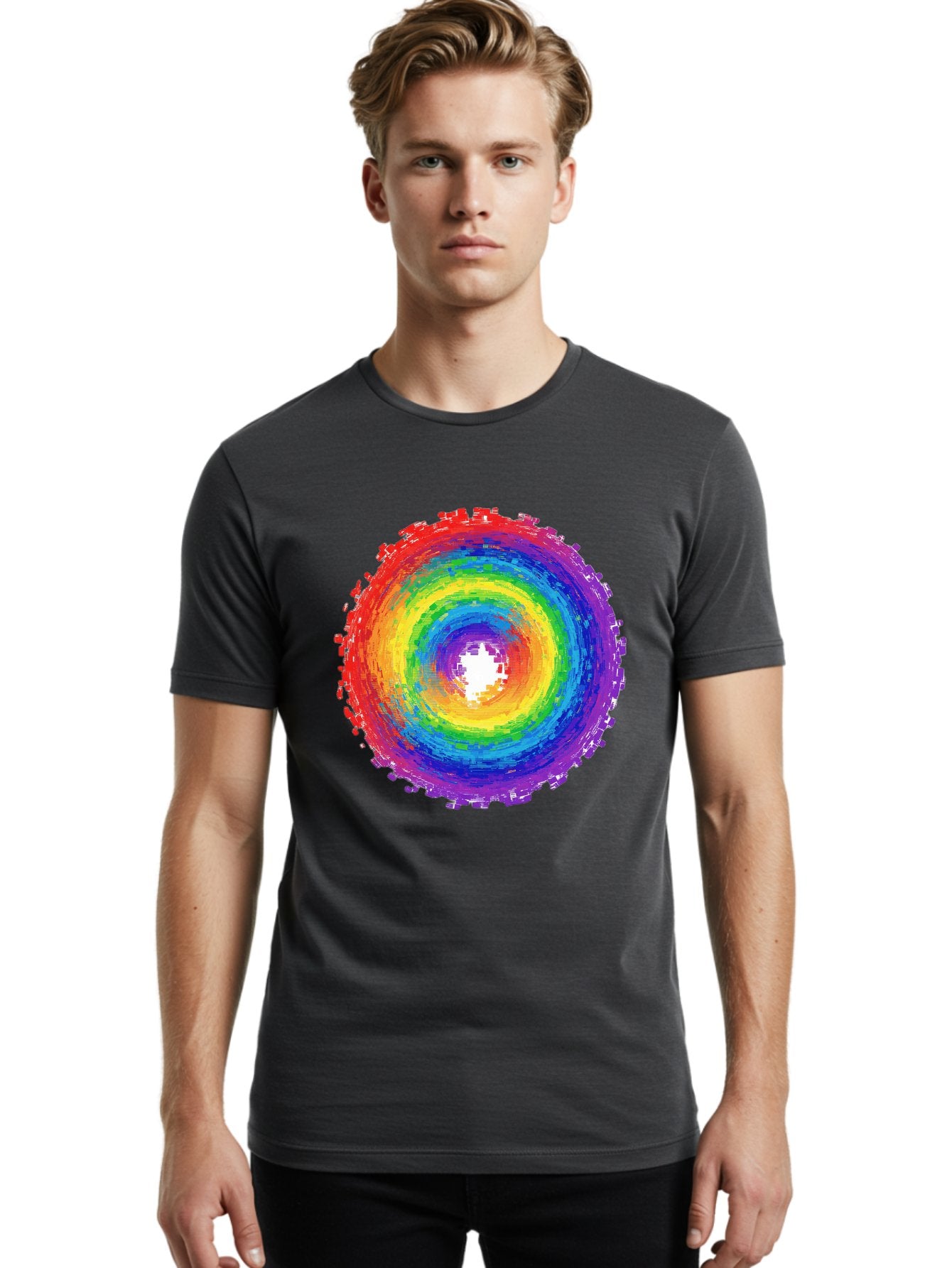 Rainbow-Circle-3 Men'S Graphic Tee, 100% Cotton, Comfortable Casual Summer Wear, Machine Washable, Vintage Camera, Old Camera, Antique Camera, Black Camera, Classic Photography, Photography Equipment, Nostalgic Device, Film Camera, Camera Art Bai290 25