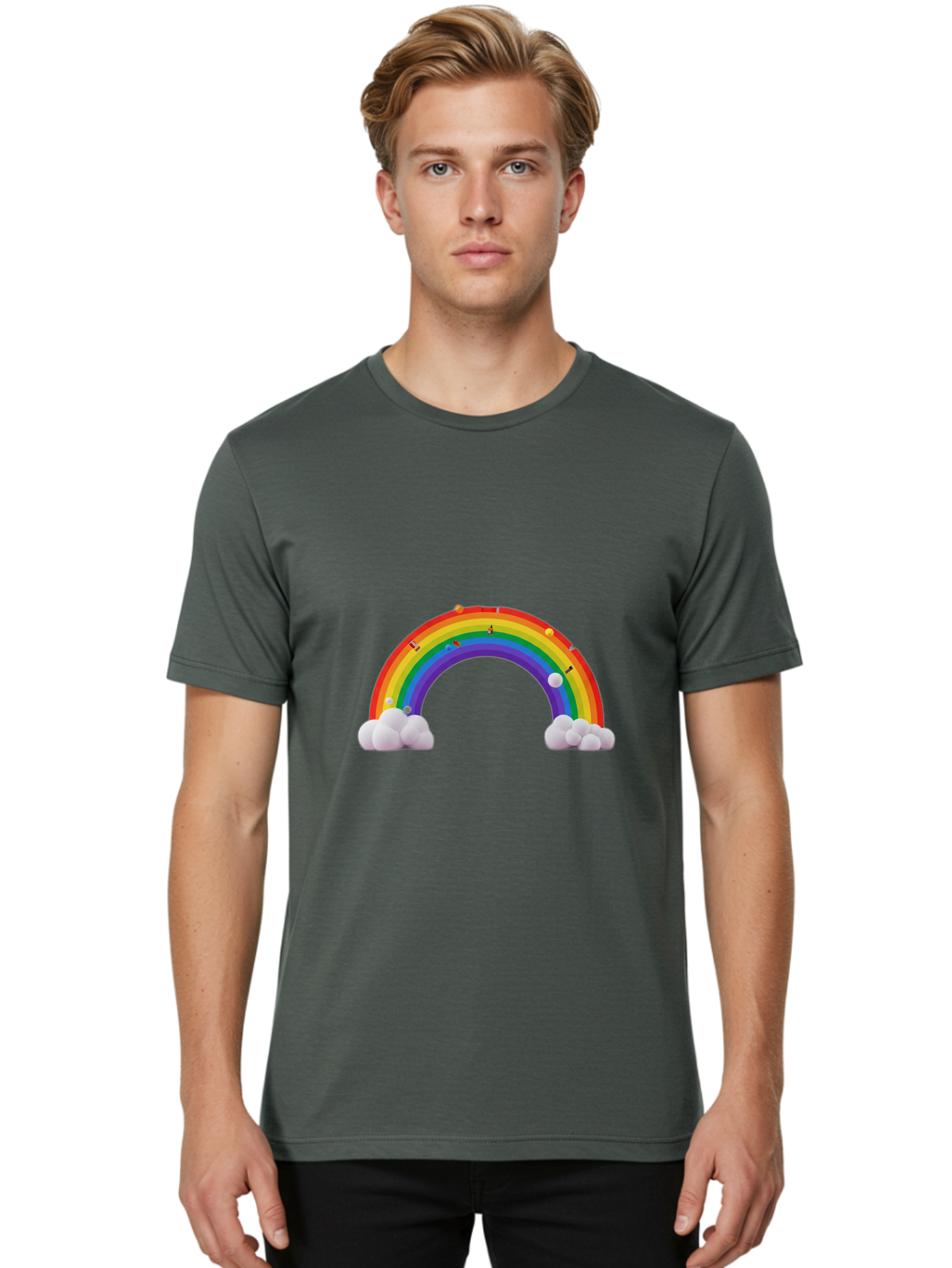 Rainbow-With-Clouds Men'S Graphic Tee, 100% Cotton, Comfortable Casual Summer Wear, Machine Washable, Vintage Camera, Old Camera, Antique Camera, Black Camera, Classic Photography, Photography Equipment, Nostalgic Device, Film Camera, Bai298 30