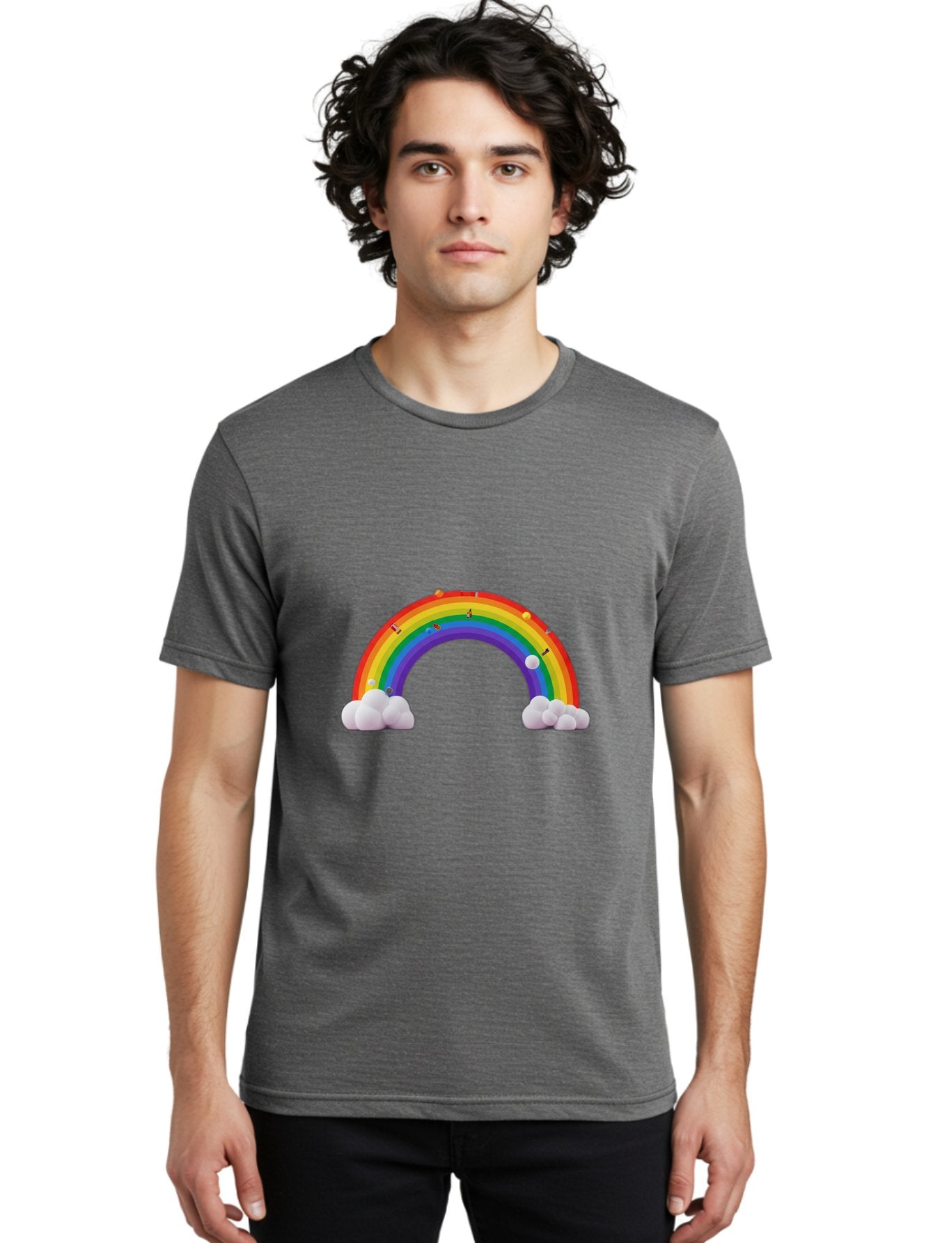 Rainbow-With-Clouds Men'S Graphic Tee, 100% Cotton, Comfortable Casual Summer Wear, Machine Washable, Vintage Camera, Old Camera, Antique Camera, Black Camera, Classic Photography, Photography Equipment, Nostalgic Device, Film Camera, Bai298 18