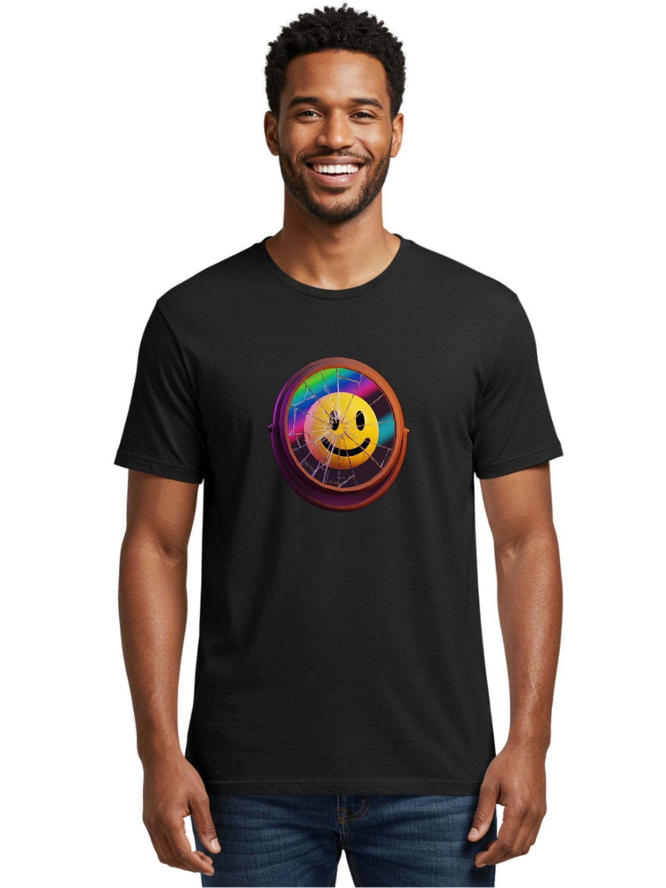 Shattered-Smiley-Face-Cd Men'S Graphic Tee, 100% Cotton, Comfortable Casual Summer Wear, Machine Washable, Vintage Camera, Old Camera, Antique Camera, Black Camera, Classic Photography, Photography Equipment, Nostalgic Device, Film Camera, Bai352 21