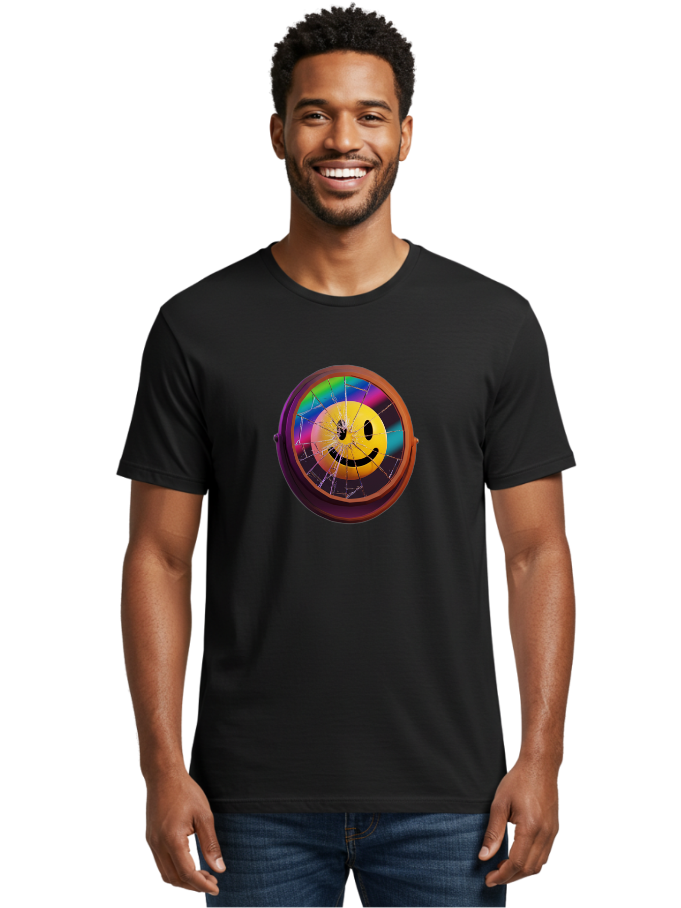 Shattered-Smiley-Face-Cd Men'S Graphic Tee, 100% Cotton, Comfortable Casual Summer Wear, Machine Washable, Vintage Camera, Old Camera, Antique Camera, Black Camera, Classic Photography, Photography Equipment, Nostalgic Device, Film Camera, Bai352 25