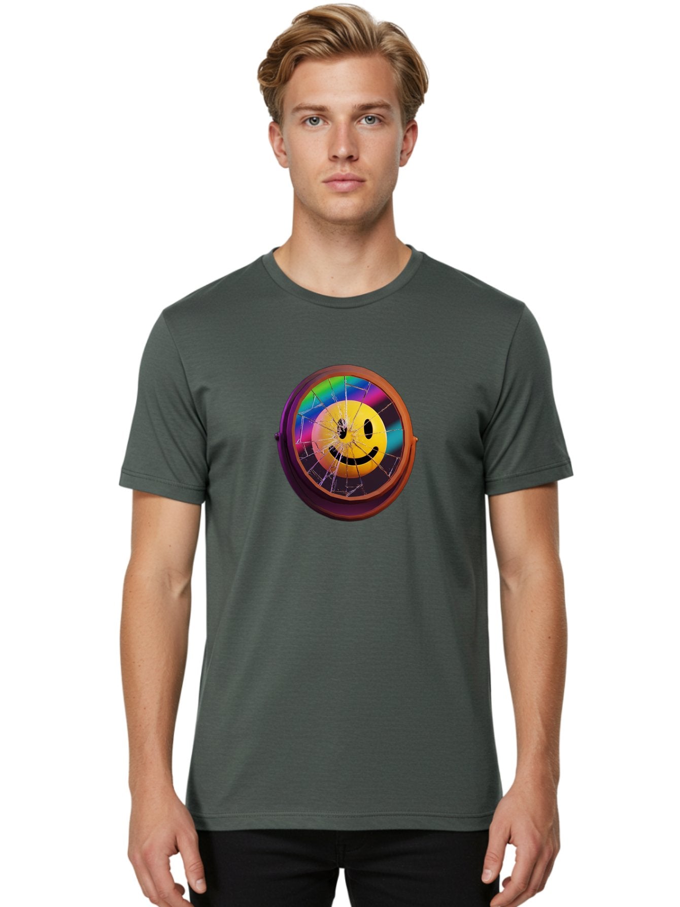 Shattered-Smiley-Face-Cd Men'S Graphic Tee, 100% Cotton, Comfortable Casual Summer Wear, Machine Washable, Vintage Camera, Old Camera, Antique Camera, Black Camera, Classic Photography, Photography Equipment, Nostalgic Device, Film Camera, Bai352 19
