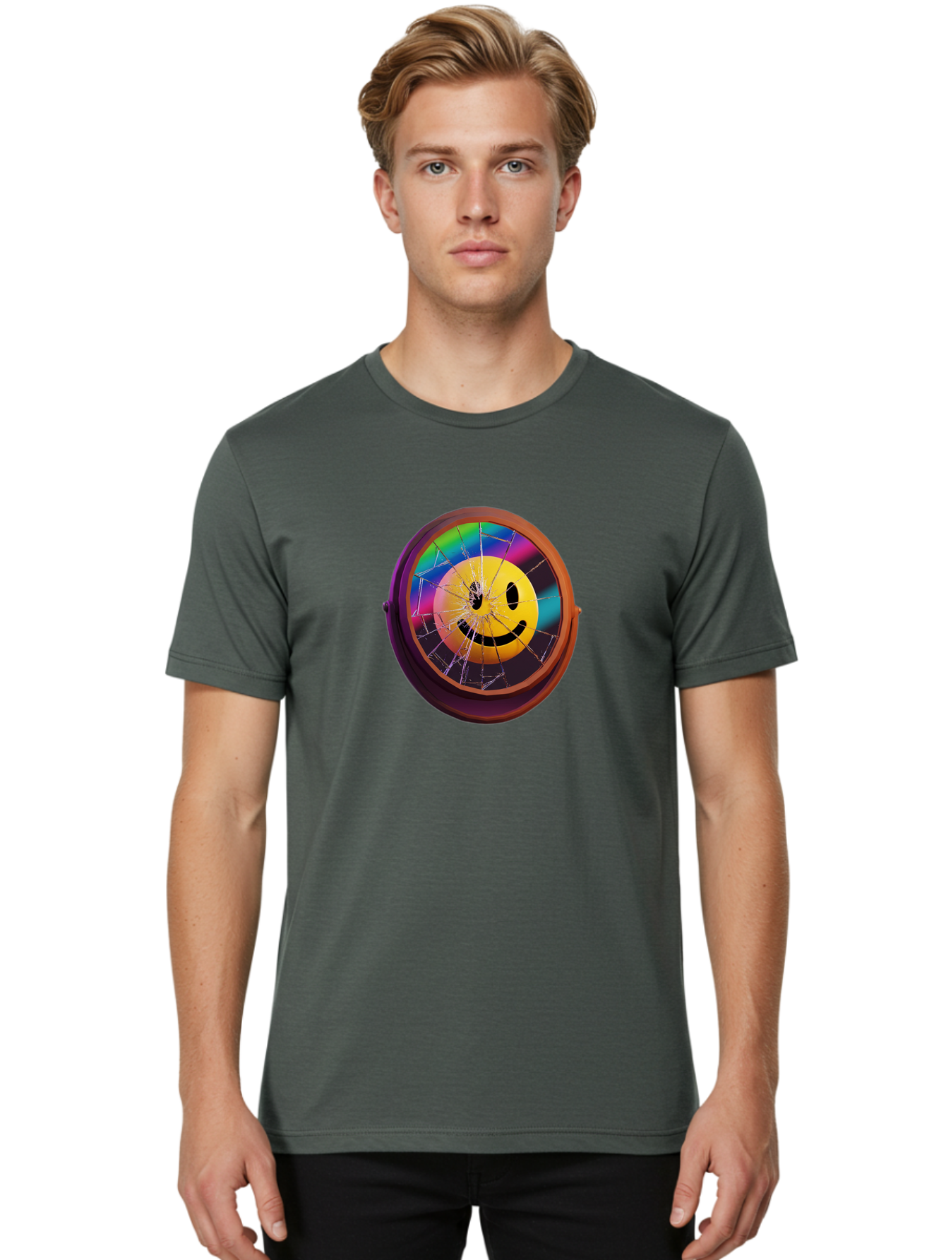 Shattered-Smiley-Face-Cd Men'S Graphic Tee, 100% Cotton, Comfortable Casual Summer Wear, Machine Washable, Vintage Camera, Old Camera, Antique Camera, Black Camera, Classic Photography, Photography Equipment, Nostalgic Device, Film Camera, Bai352 26