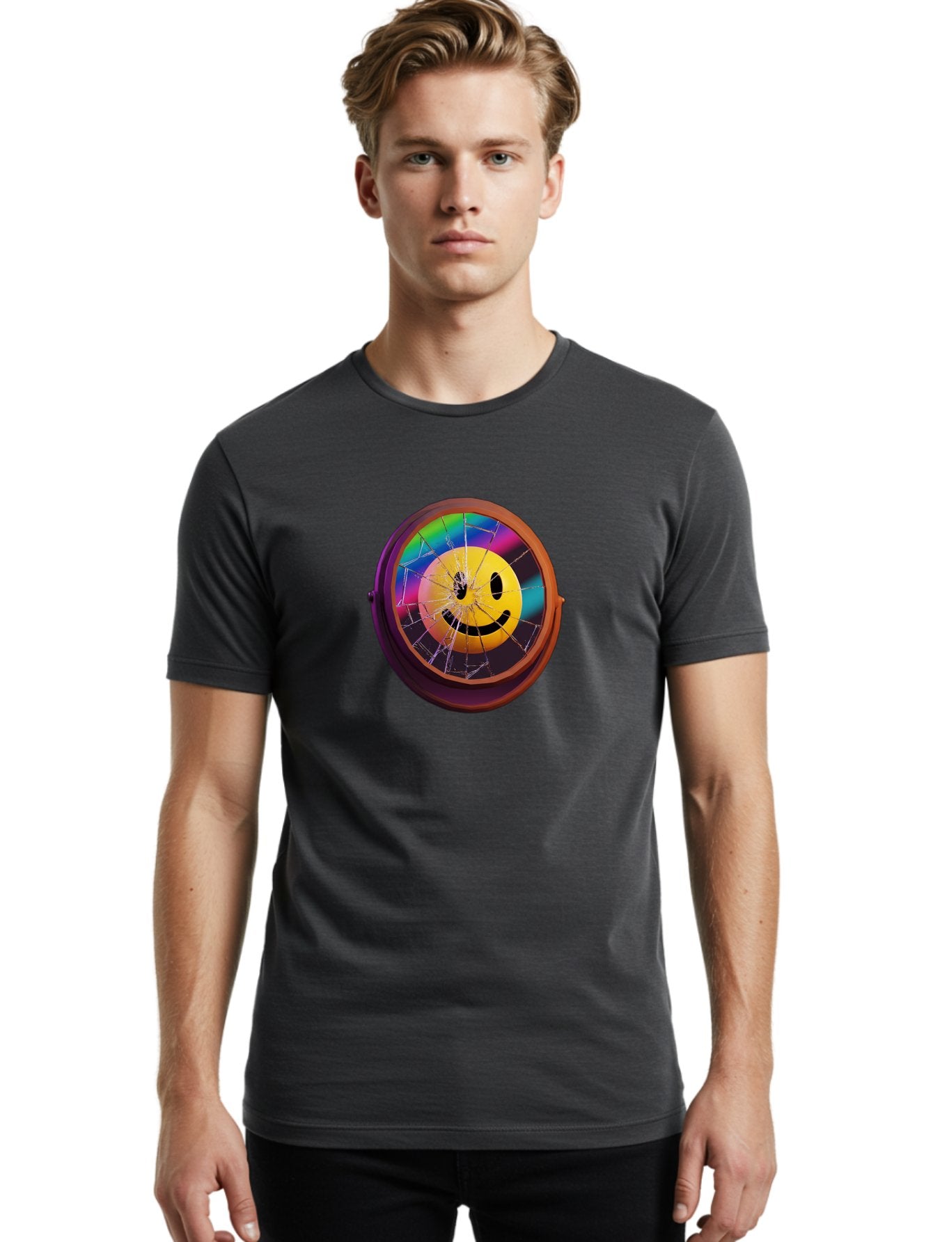 Shattered-Smiley-Face-Cd Men'S Graphic Tee, 100% Cotton, Comfortable Casual Summer Wear, Machine Washable, Vintage Camera, Old Camera, Antique Camera, Black Camera, Classic Photography, Photography Equipment, Nostalgic Device, Film Camera, Bai352 28