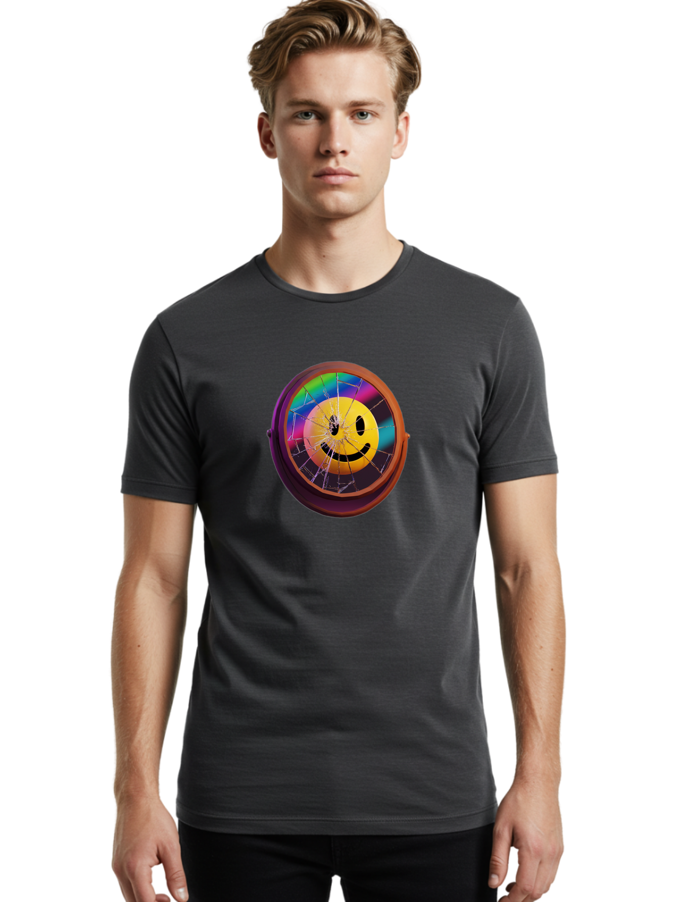 Shattered-Smiley-Face-Cd Men'S Graphic Tee, 100% Cotton, Comfortable Casual Summer Wear, Machine Washable, Vintage Camera, Old Camera, Antique Camera, Black Camera, Classic Photography, Photography Equipment, Nostalgic Device, Film Camera, Bai352 18