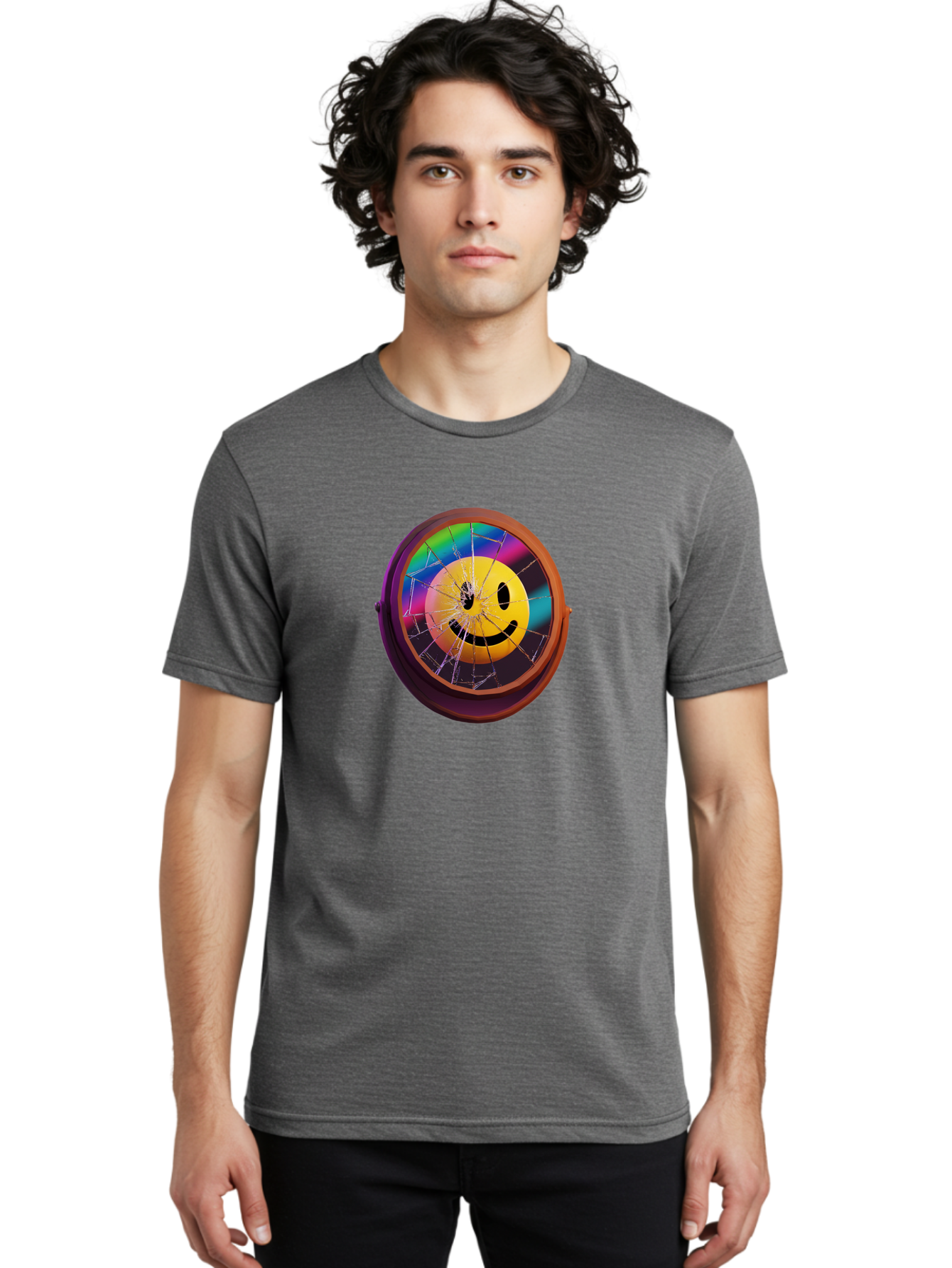 Shattered-Smiley-Face-Cd Men'S Graphic Tee, 100% Cotton, Comfortable Casual Summer Wear, Machine Washable, Vintage Camera, Old Camera, Antique Camera, Black Camera, Classic Photography, Photography Equipment, Nostalgic Device, Film Camera, Bai352 20