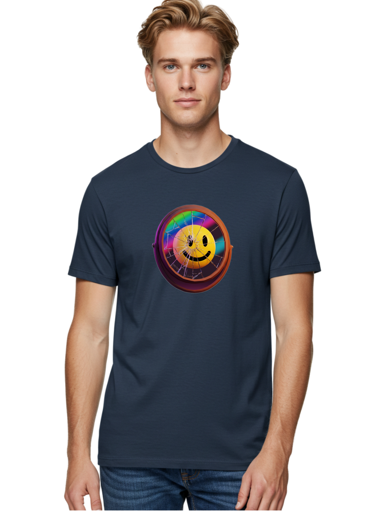 Shattered-Smiley-Face-Cd Men'S Graphic Tee, 100% Cotton, Comfortable Casual Summer Wear, Machine Washable, Vintage Camera, Old Camera, Antique Camera, Black Camera, Classic Photography, Photography Equipment, Nostalgic Device, Film Camera, Bai352 24