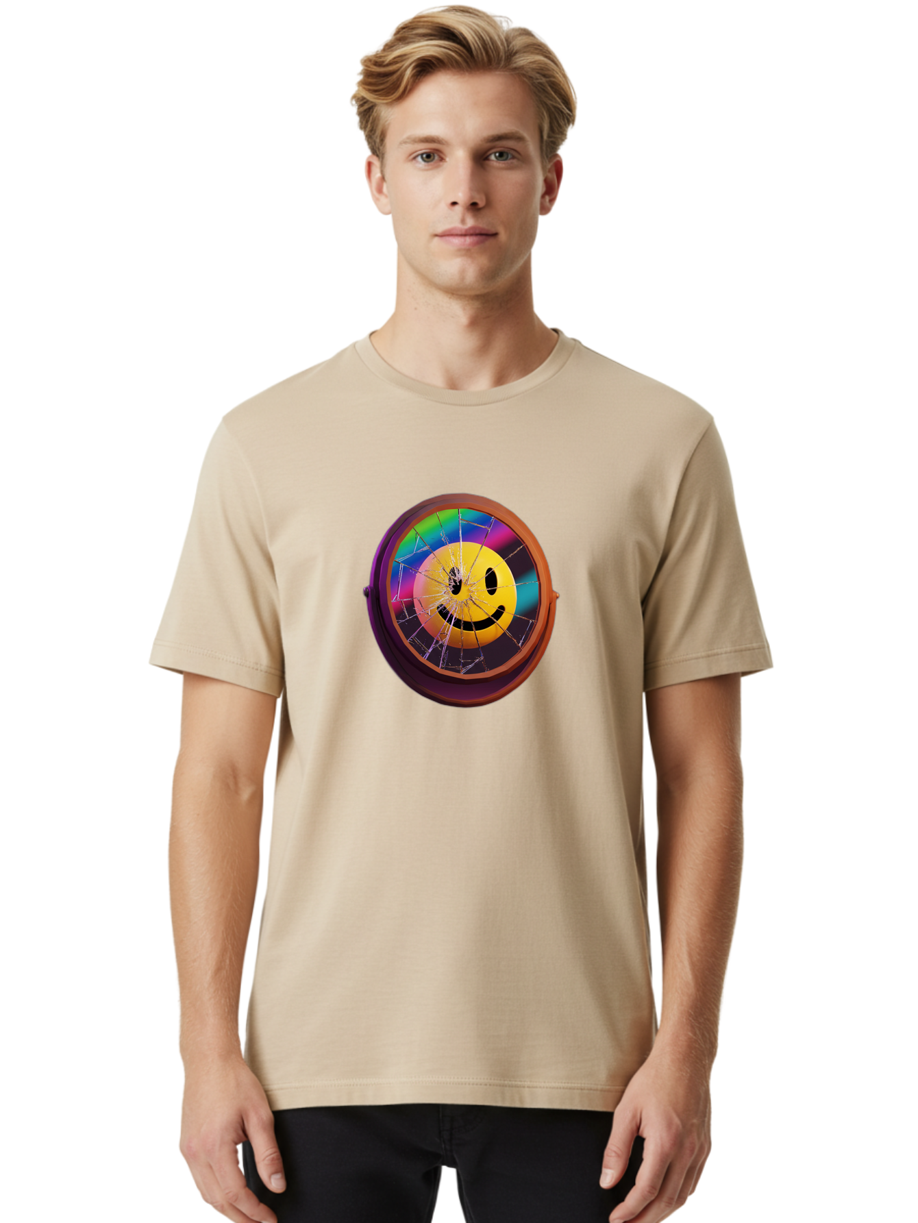 Shattered-Smiley-Face-Cd Men'S Graphic Tee, 100% Cotton, Comfortable Casual Summer Wear, Machine Washable, Vintage Camera, Old Camera, Antique Camera, Black Camera, Classic Photography, Photography Equipment, Nostalgic Device, Film Camera, Bai352 17