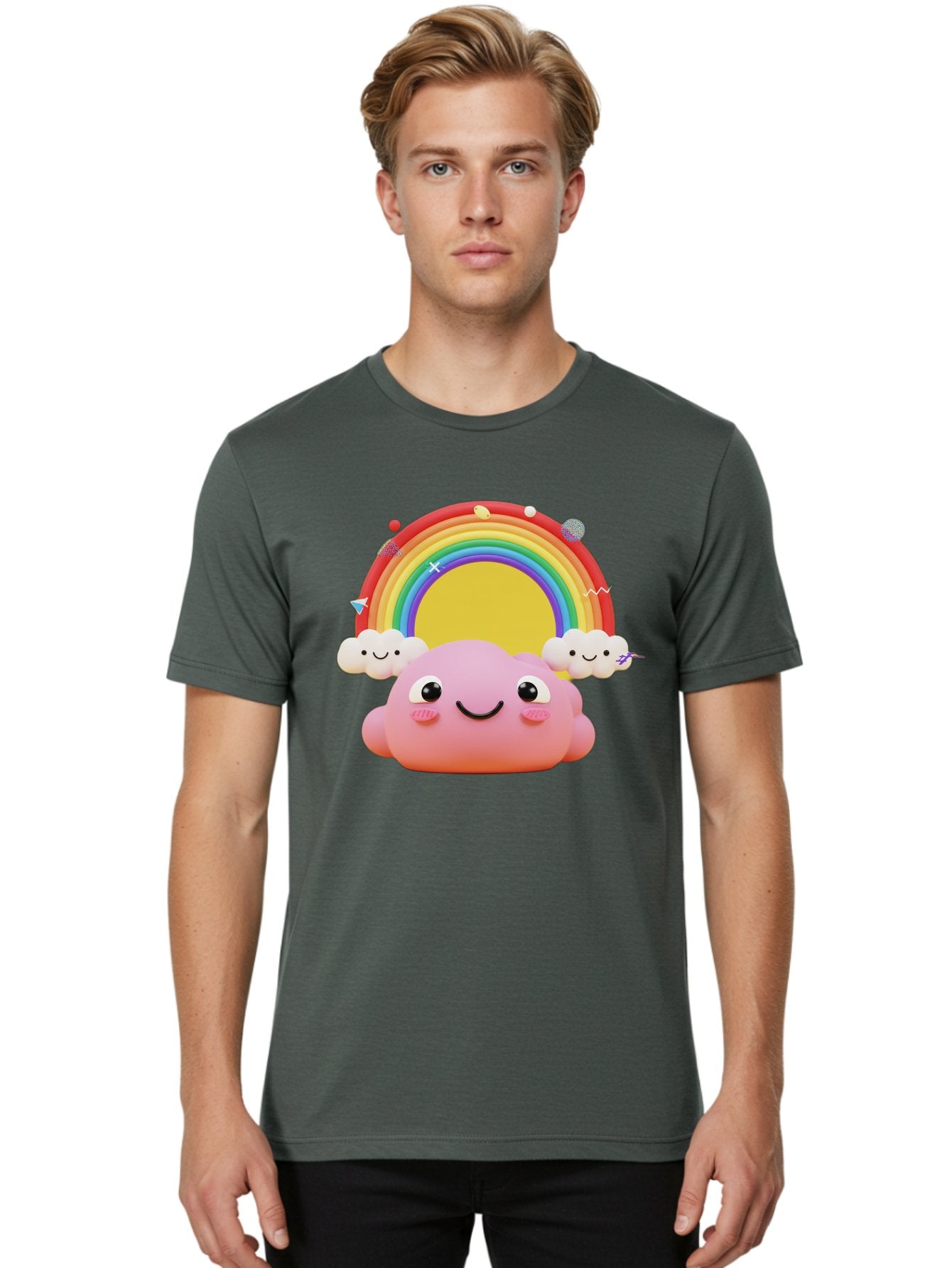 Smiling-Pink-Cloud-With-Rainbow Men'S Graphic Tee, 100% Cotton, Comfortable Casual Summer Wear, Machine Washable, Vintage Camera, Old Camera, Antique Camera, Black Camera, Classic Photography, Photography Equipment, Nostalgic Device, Bai389 24