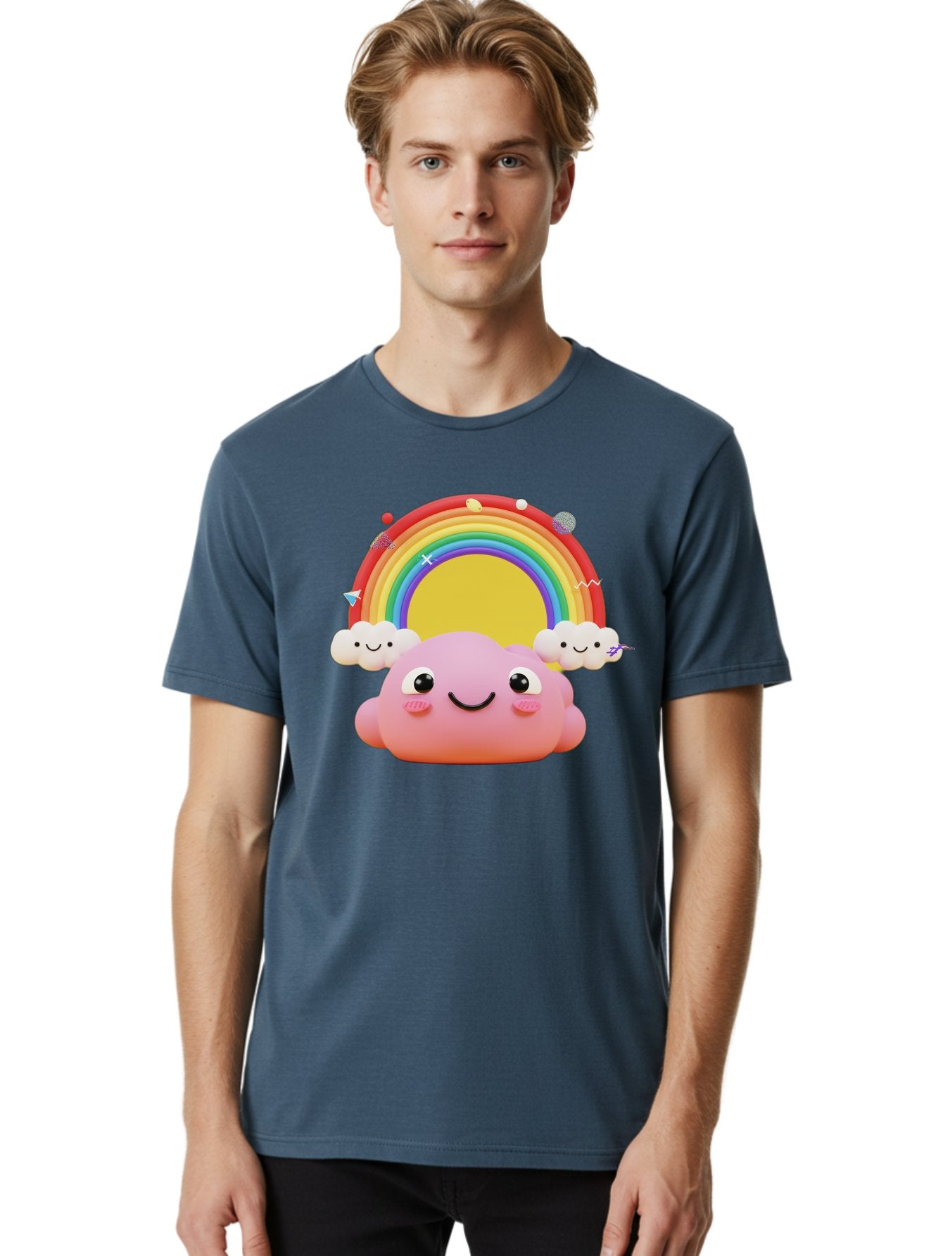 Smiling-Pink-Cloud-With-Rainbow Men'S Graphic Tee, 100% Cotton, Comfortable Casual Summer Wear, Machine Washable, Vintage Camera, Old Camera, Antique Camera, Black Camera, Classic Photography, Photography Equipment, Nostalgic Device, Bai389 25