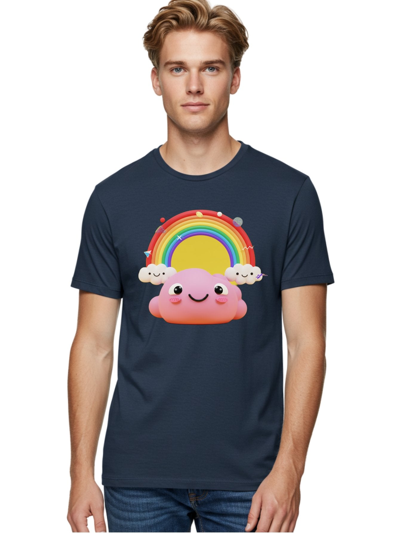 Smiling-Pink-Cloud-With-Rainbow Men'S Graphic Tee, 100% Cotton, Comfortable Casual Summer Wear, Machine Washable, Vintage Camera, Old Camera, Antique Camera, Black Camera, Classic Photography, Photography Equipment, Nostalgic Device, Bai389 19