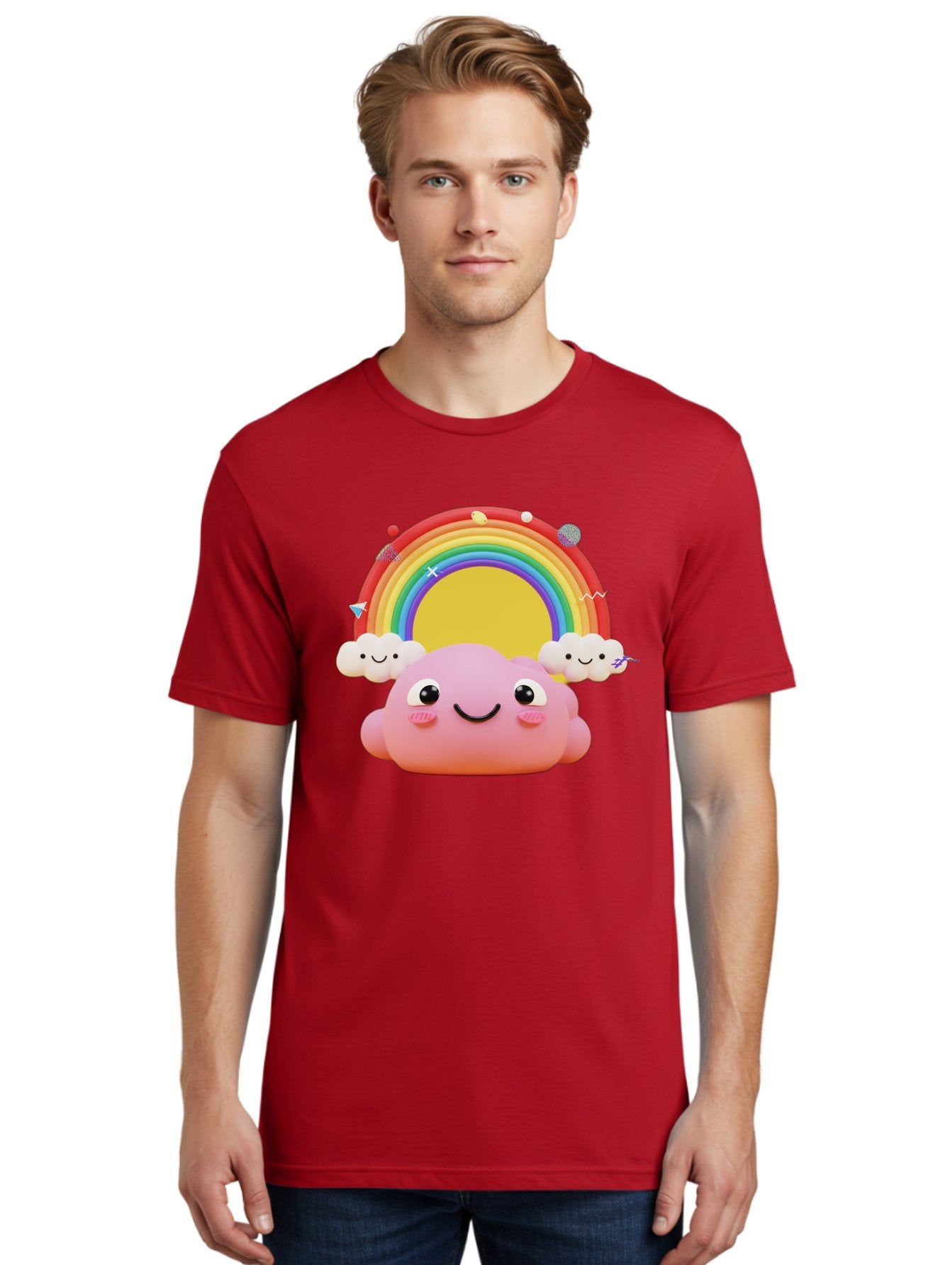 Smiling-Pink-Cloud-With-Rainbow Men'S Graphic Tee, 100% Cotton, Comfortable Casual Summer Wear, Machine Washable, Vintage Camera, Old Camera, Antique Camera, Black Camera, Classic Photography, Photography Equipment, Nostalgic Device, Bai389 18