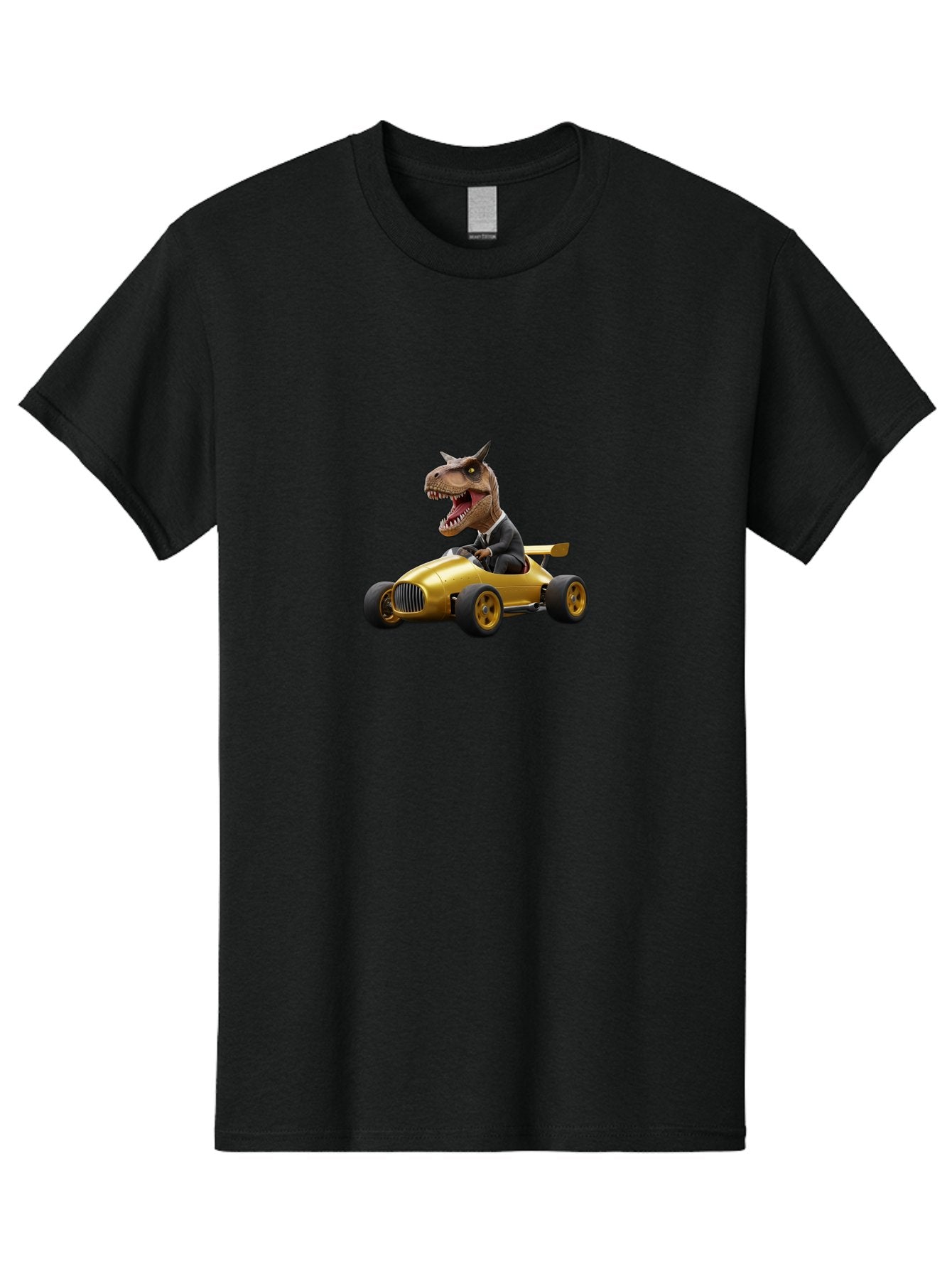 T-Rex-In-Suit-Driving-Gold-Car Men'S Graphic Tee, 100% Cotton, Comfortable Casual Summer Wear, Machine Washable, Vintage Camera, Old Camera, Antique Camera, Black Camera, Classic Photography, Photography Equipment, Nostalgic Device, Bai438 14