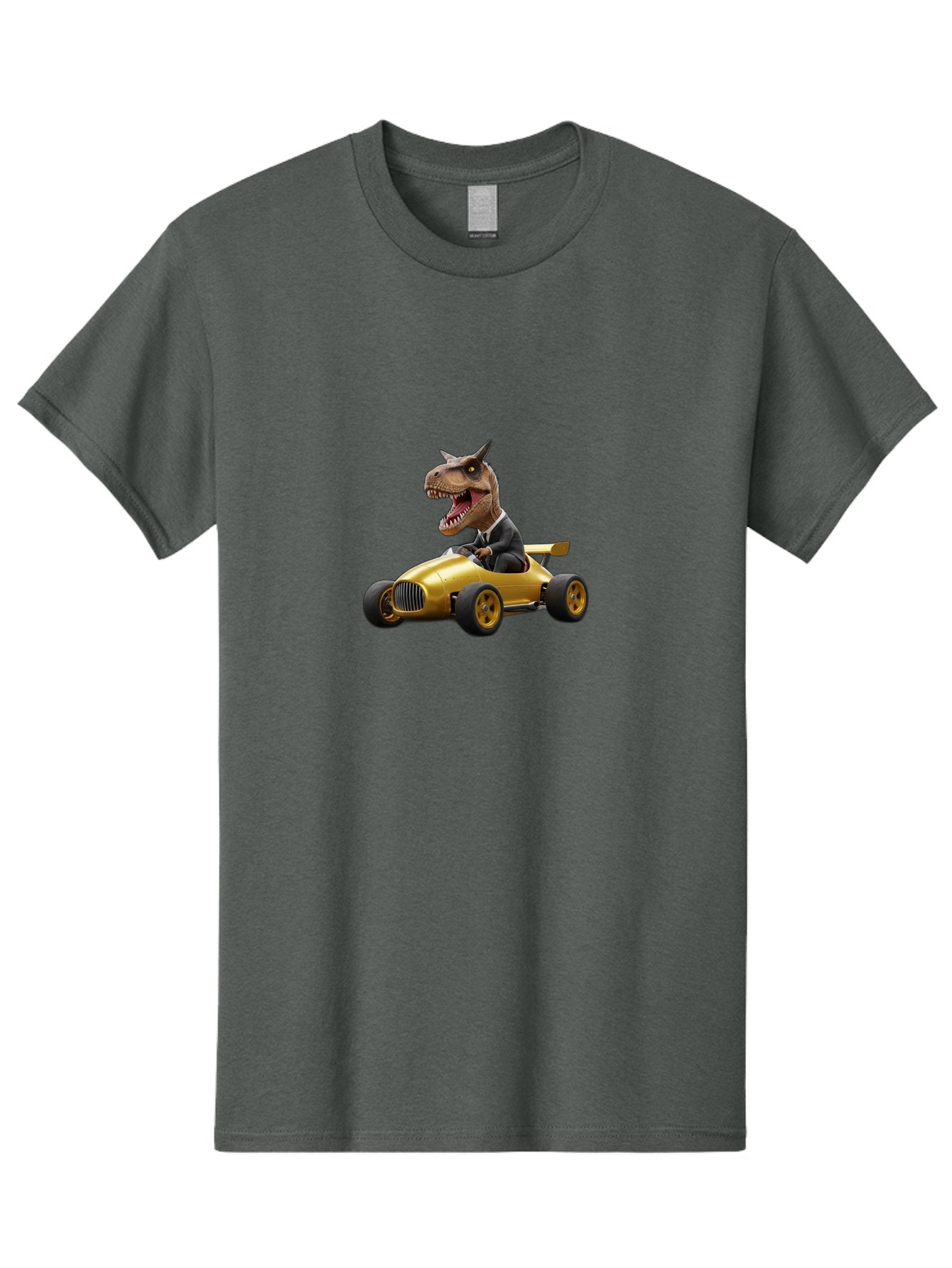 T-Rex-In-Suit-Driving-Gold-Car Men'S Graphic Tee, 100% Cotton, Comfortable Casual Summer Wear, Machine Washable, Vintage Camera, Old Camera, Antique Camera, Black Camera, Classic Photography, Photography Equipment, Nostalgic Device, Bai438 12