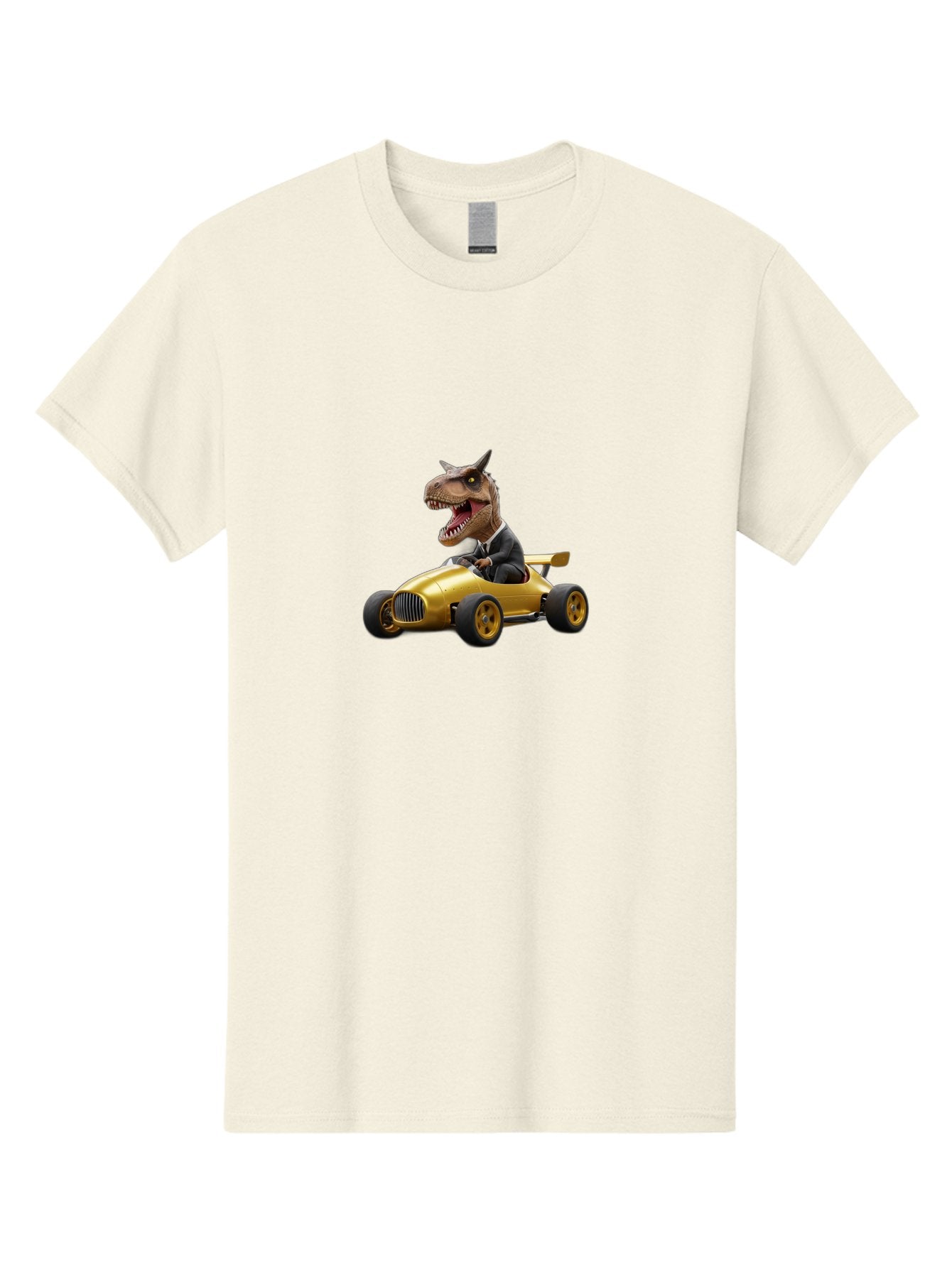 T-Rex-In-Suit-Driving-Gold-Car Men'S Graphic Tee, 100% Cotton, Comfortable Casual Summer Wear, Machine Washable, Vintage Camera, Old Camera, Antique Camera, Black Camera, Classic Photography, Photography Equipment, Nostalgic Device, Bai438 4